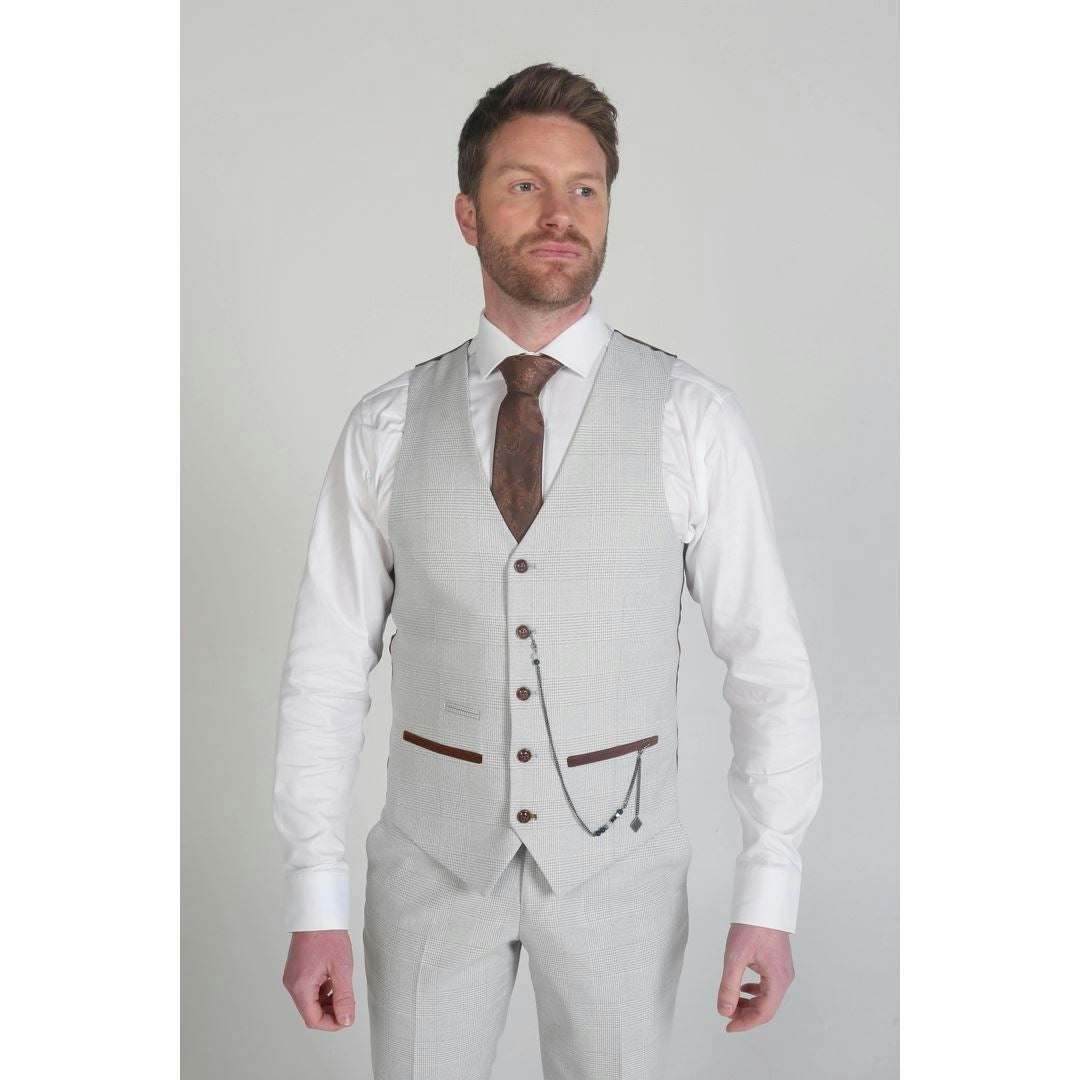 Paul Andrew Men's Beige Mark - Check Waistcoat - 46