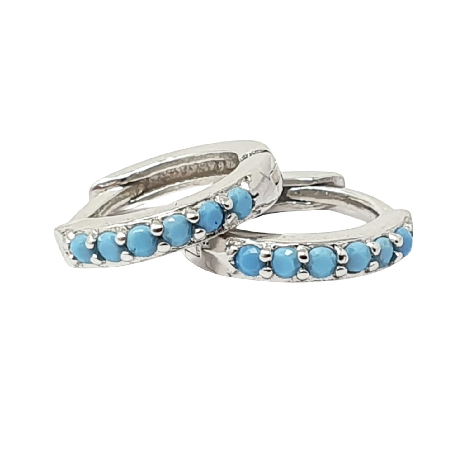 Harfi Turquoise/Silver December Birthstone Small Huggie Hoops