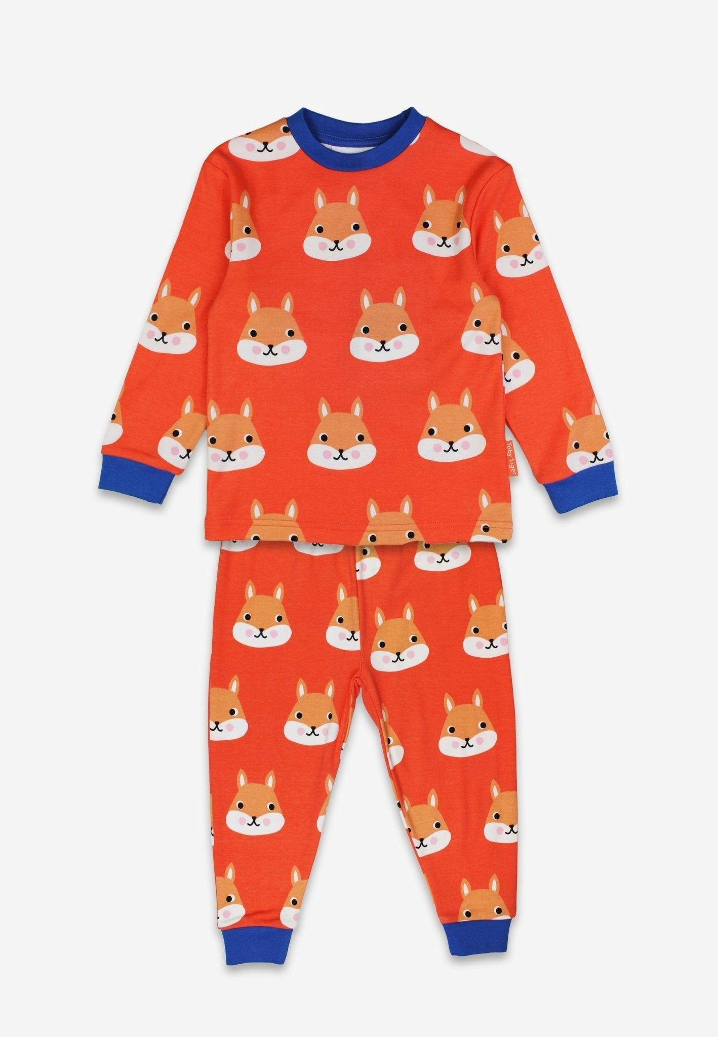 Toby Tiger Orange/Blue Organic Squirrel Print Pyjamas - 7-8Y / 128Cm