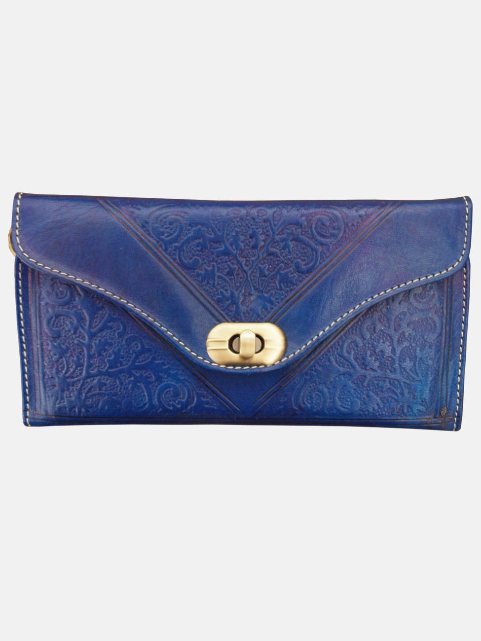 Berber Leather Blue Leather Tri-Fold Purse