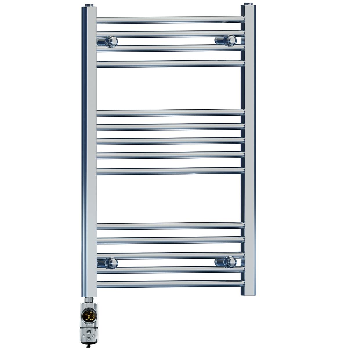 Myhomeware 500 X 800 Mm Chrome Electric Bathroom Towel Rail Radiator Heater With Af Thermostatic Electric Element Pre-Filled