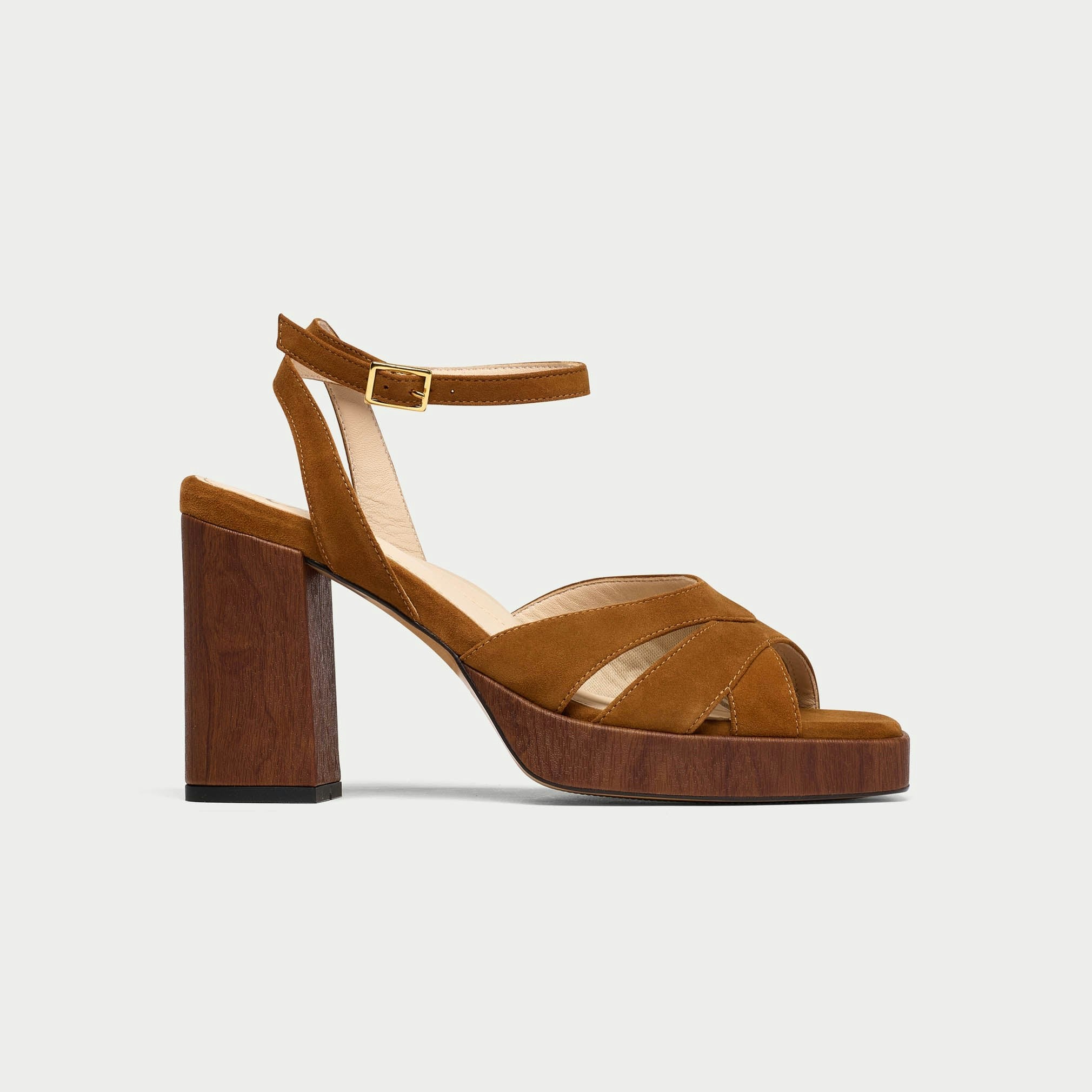 Calla Heather - Tan Suede Block Heels - Uk 5 / Eu 38