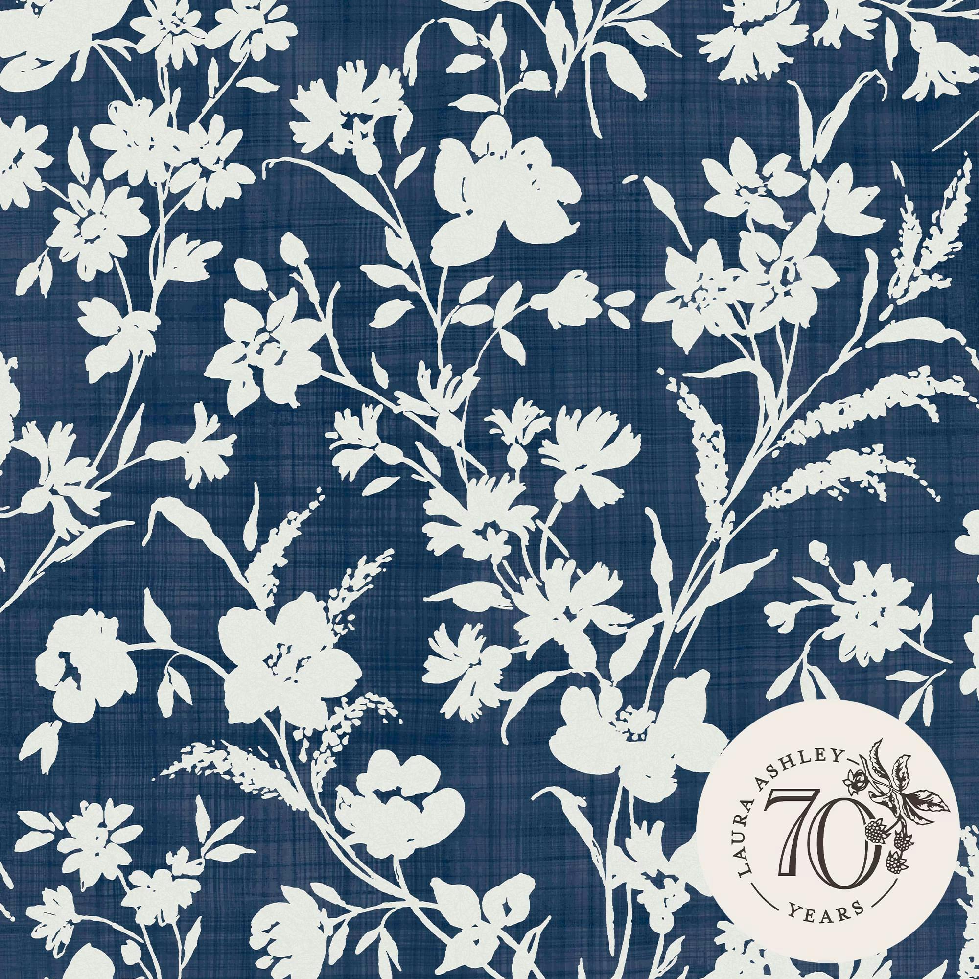 Laura Ashley Blue Rye Wallpaper - Midnight Seaspray - 10M