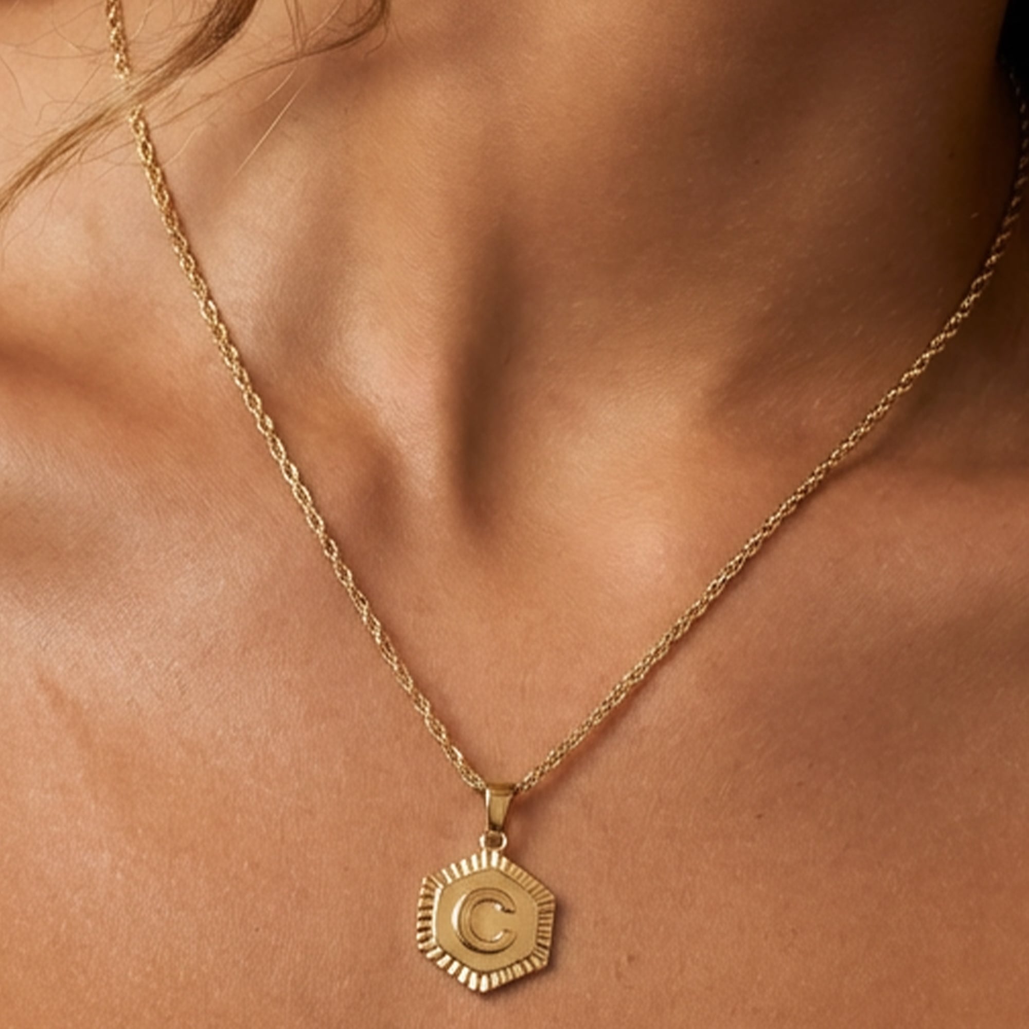 Muchv Gold Initial Coin Necklace With Singapore Chain - P