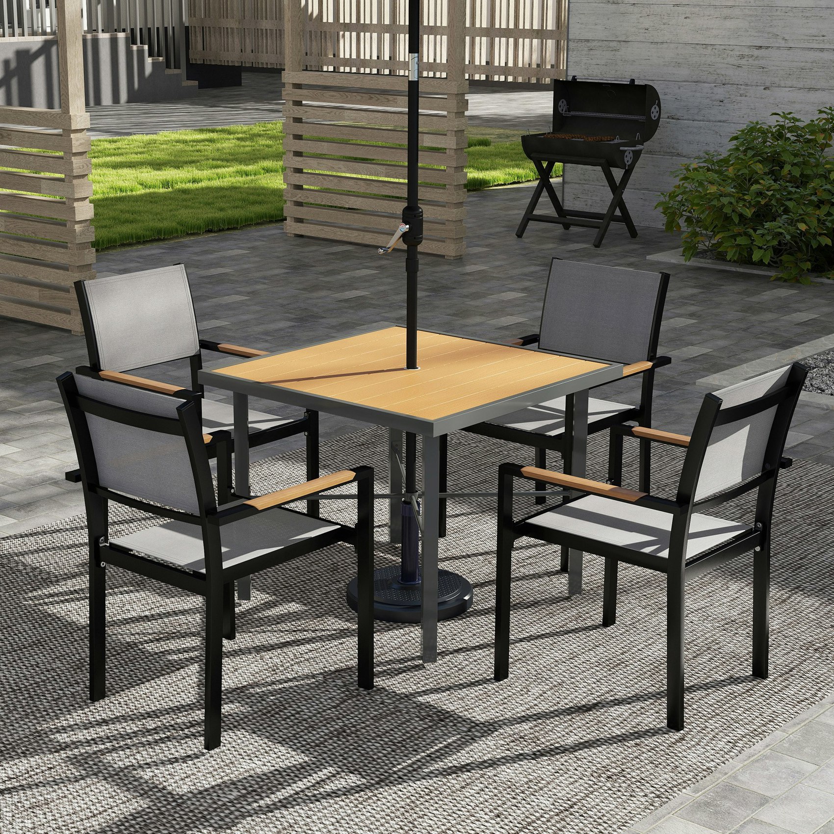 Rackhams 90Cm Square Outdoor Patio Garden Dining Table With Umbrella Hole