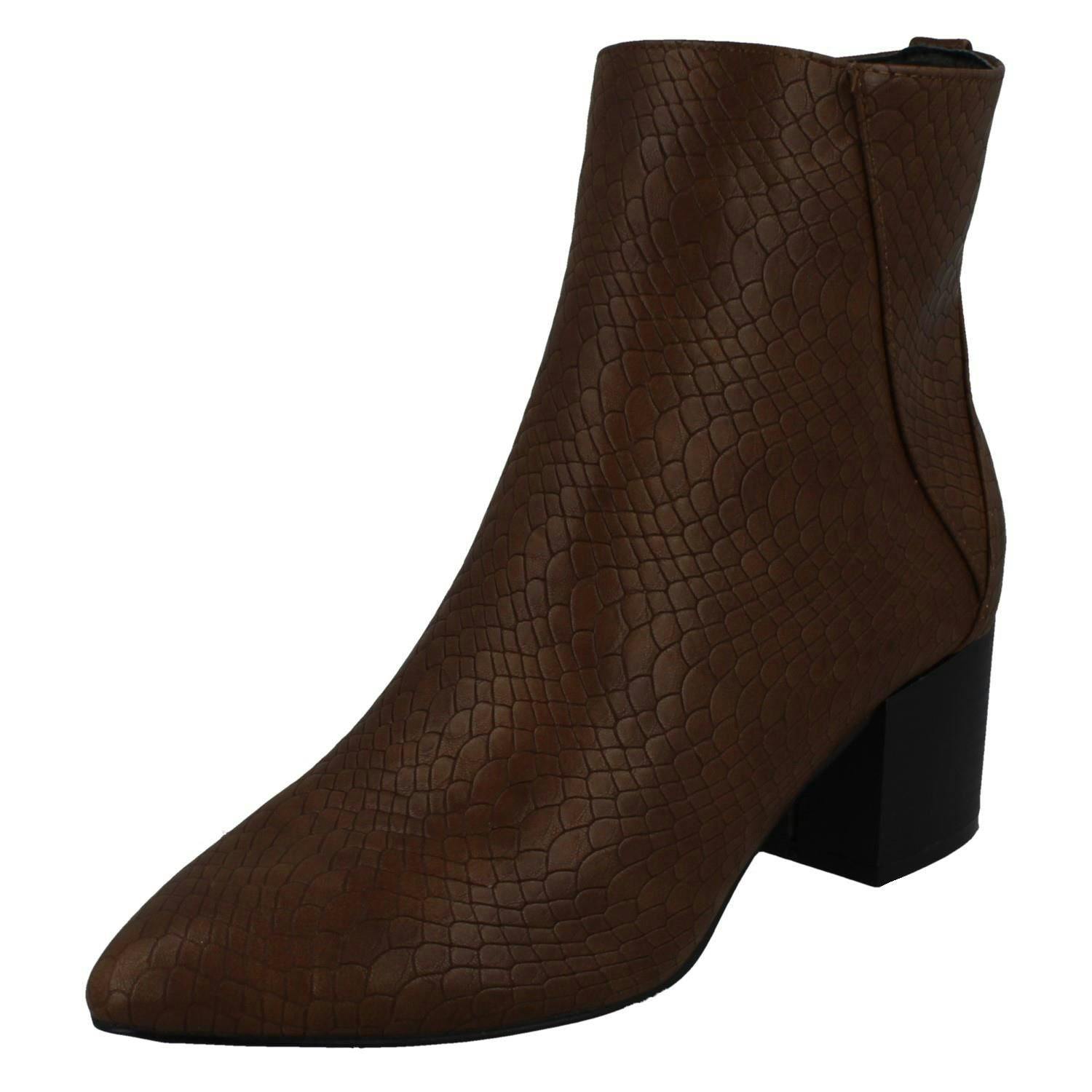 Spot On Women's Brown Block Heel Ankle Boot F51139 - Uk 7
