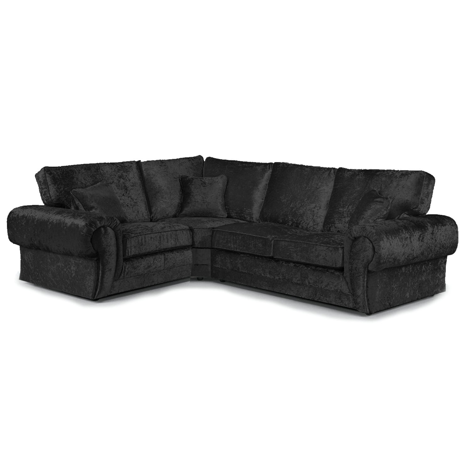 Rackhams Black Chelsea Crushed Velvet Full Back 4 Seater L Shaped Corner Sofa - Left Hand Facing