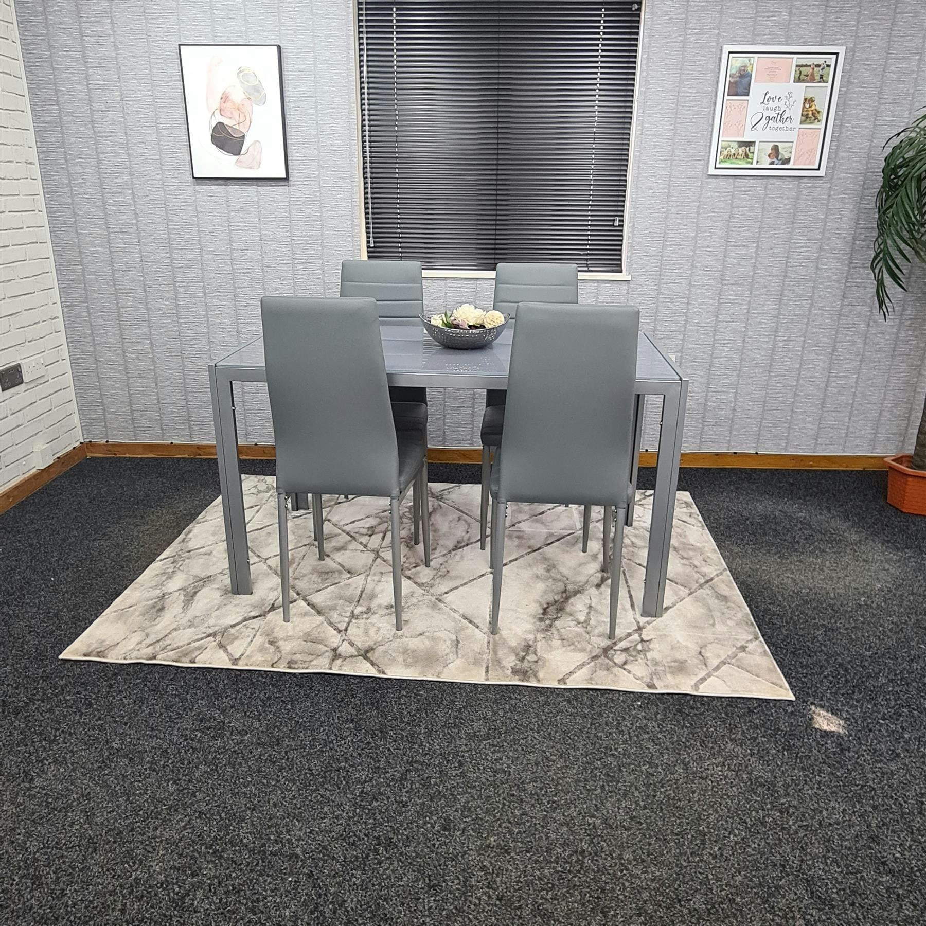 Kosy Koala Unisex Brown Modern Rectangle Grey Glass Dining Table Set W/ 4 Grey Metal Chairs Dining Room Furniture In - Image 5
