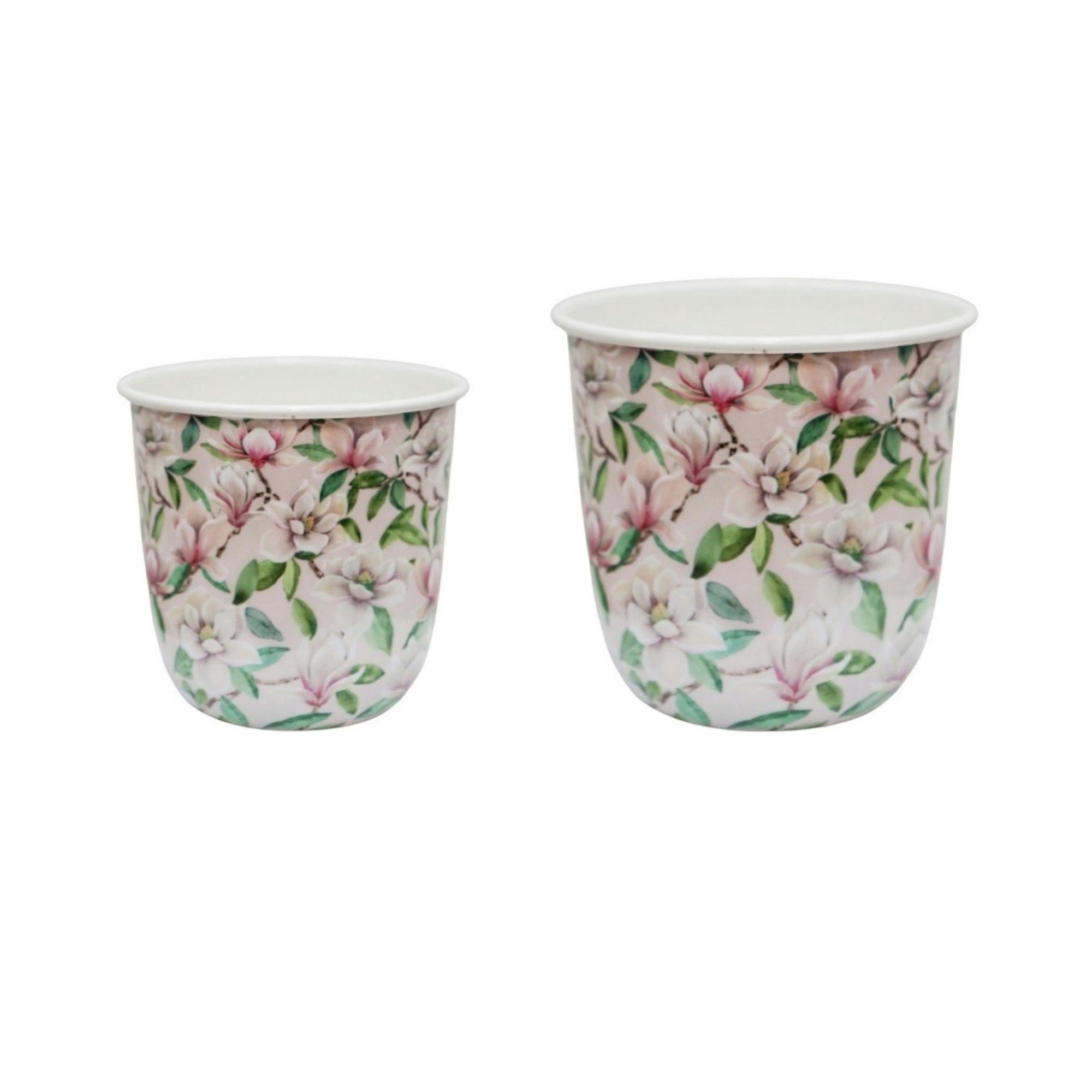 Ivyline Maisie Vintage Magnolia Metal Planter Set Of 2 - Large Set