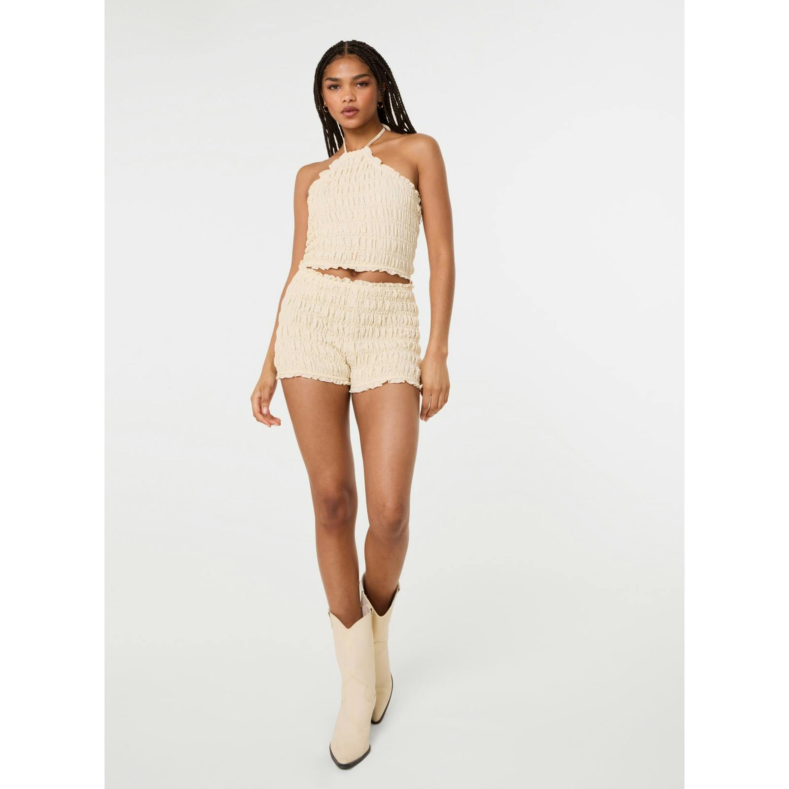 Pink Vanilla Shirred Micro Shorts - M-L - Stone