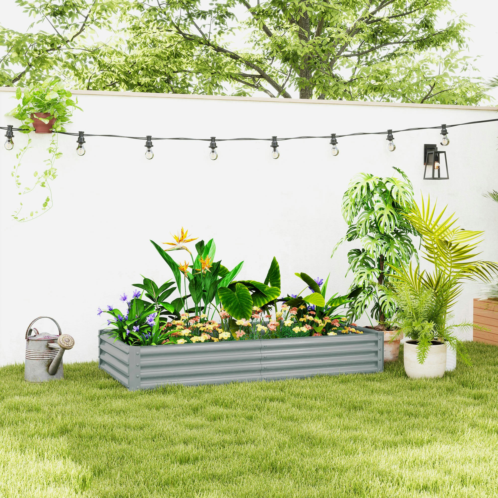 Rackhams Green/Silver Galvanised Raised Garden Bed, 180X90x30cm Raised Planter, - Galvanised Steel - 180W X 90D X 30Hcm