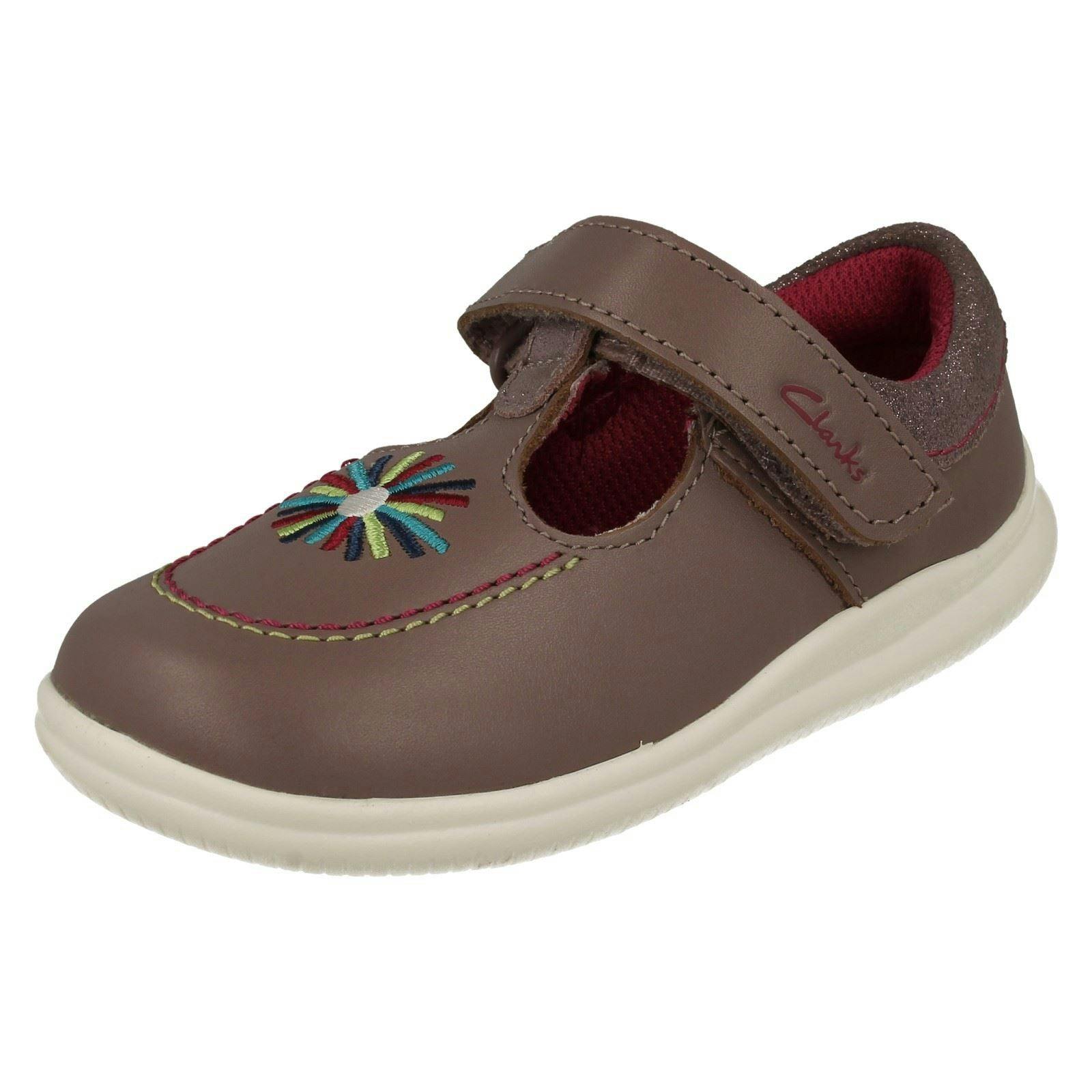 Clarks Girls Pink Embroided Detailed T-Bar Shoes Crest Prom - Dusty - Uk 5.5 Infant - E