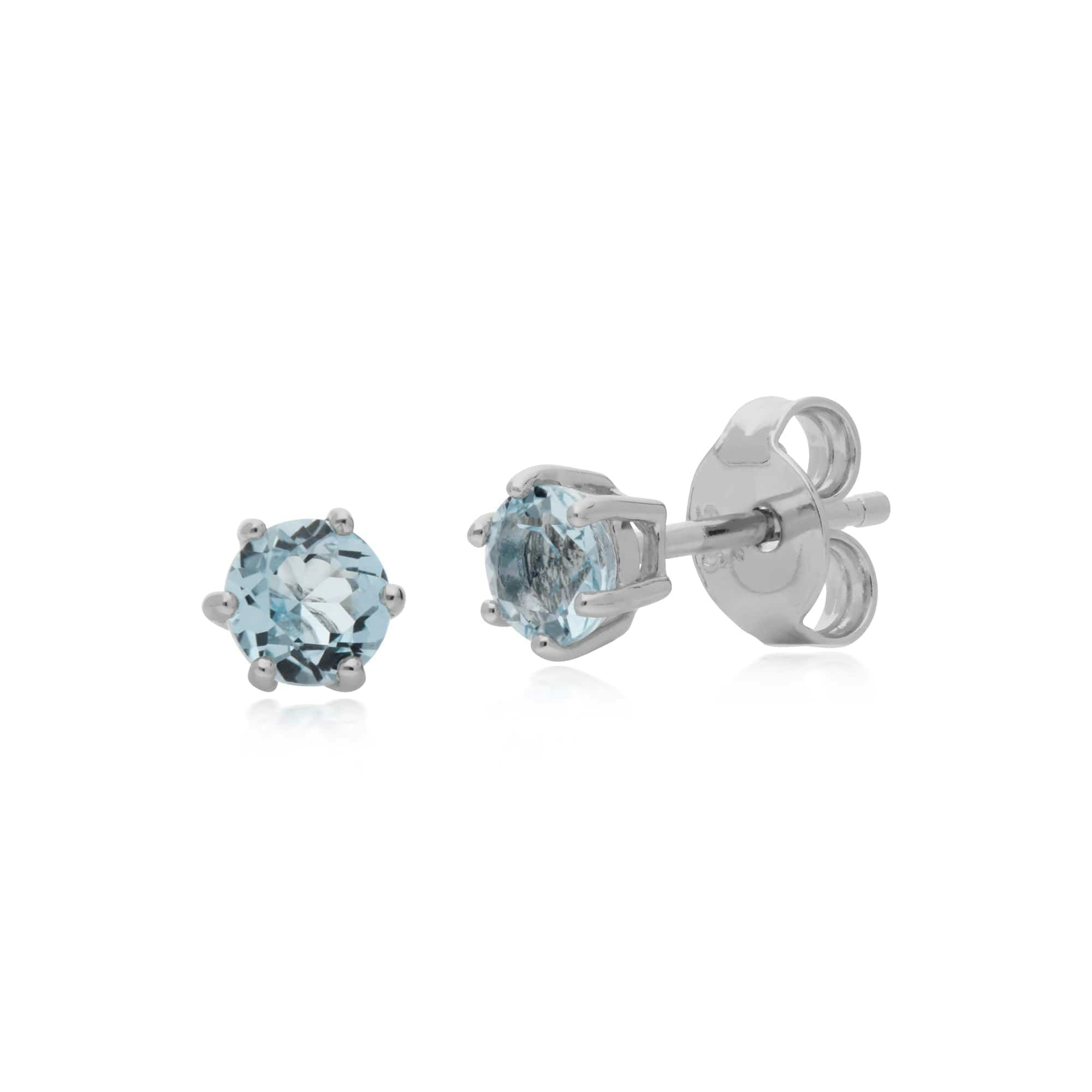 Classic Round Blue Topaz Claw Set Stud Earrings in Sterling Silver - Image 2