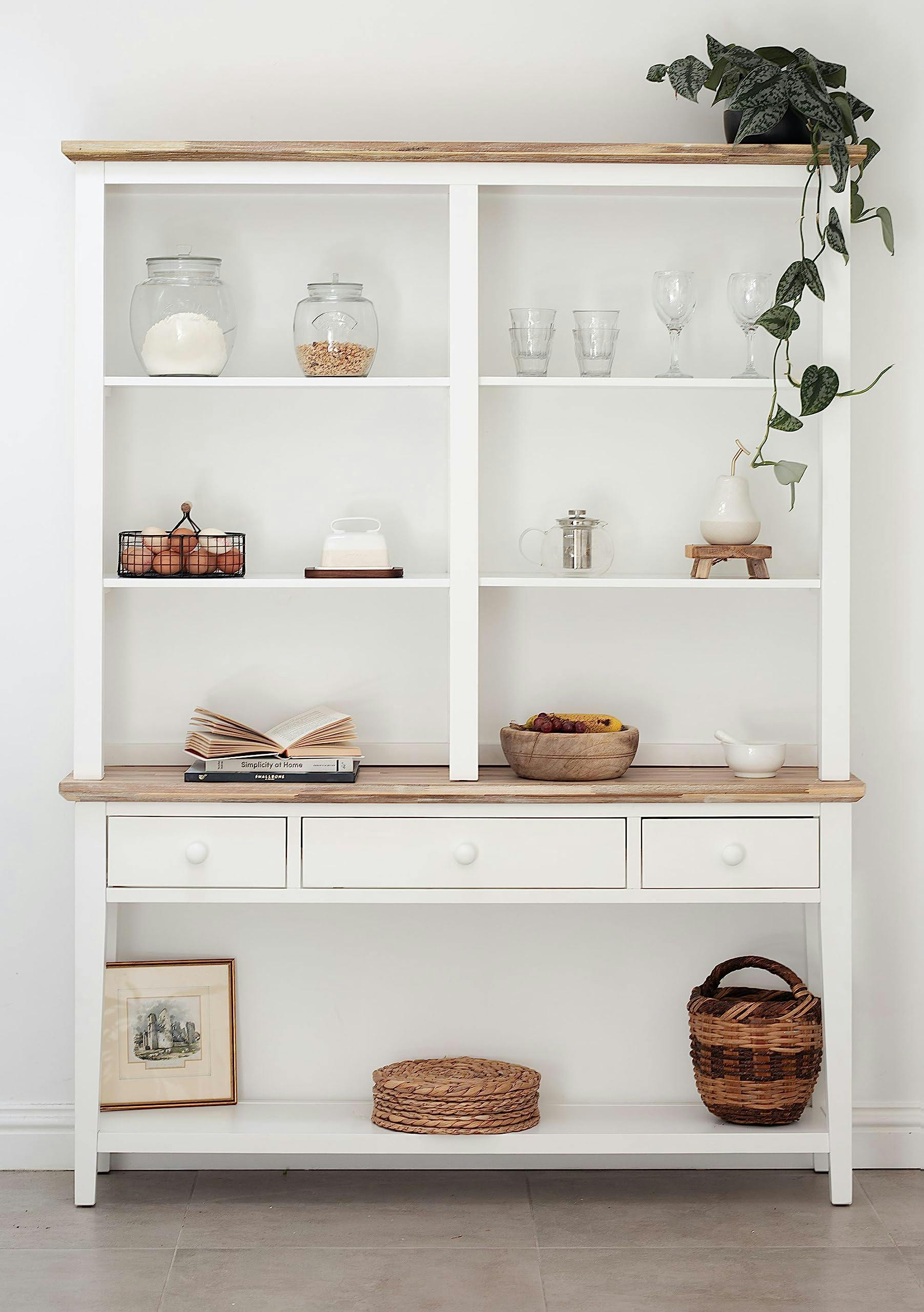 Rackhams White Florence Console Table And Hutch, Display Cabinet With Shelves