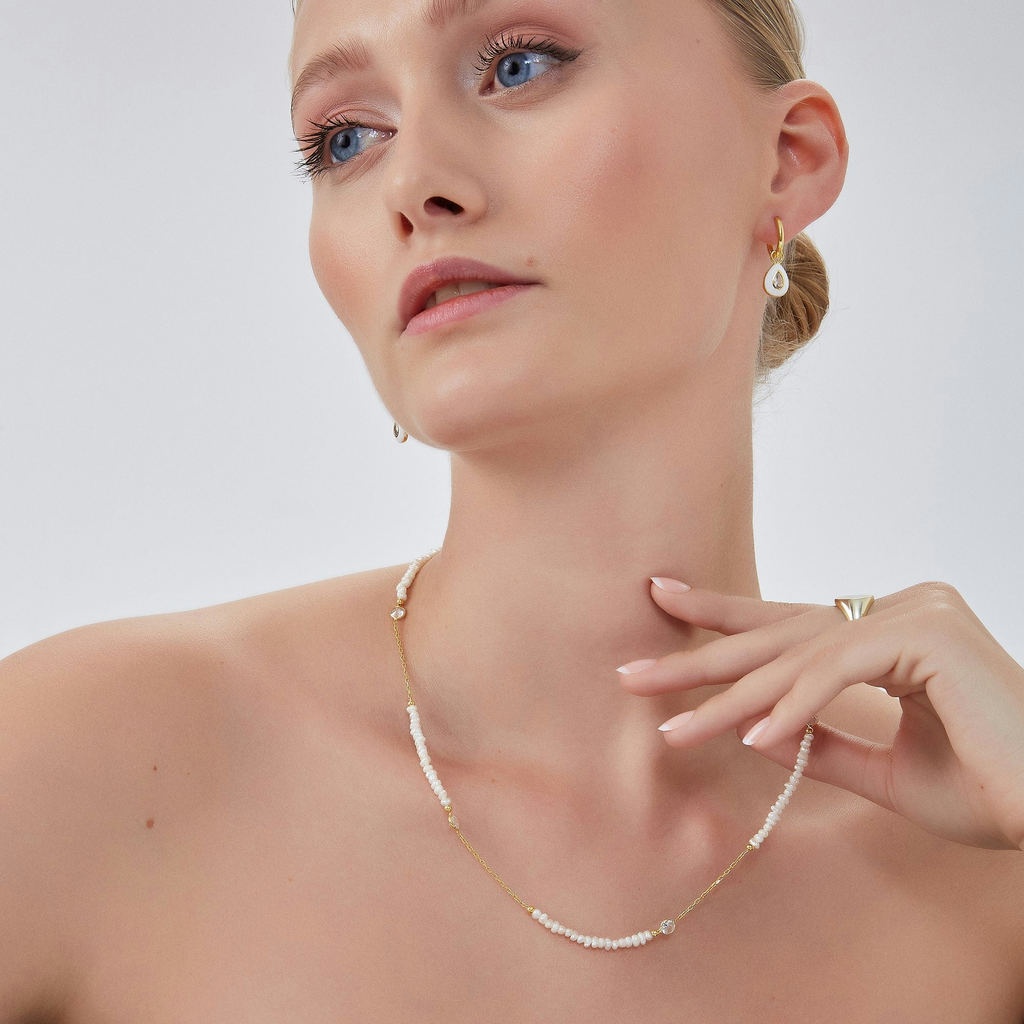 Spero London Silver/Gold Baroque Irregular Pearl Jewelled Sterling Chain Necklace In