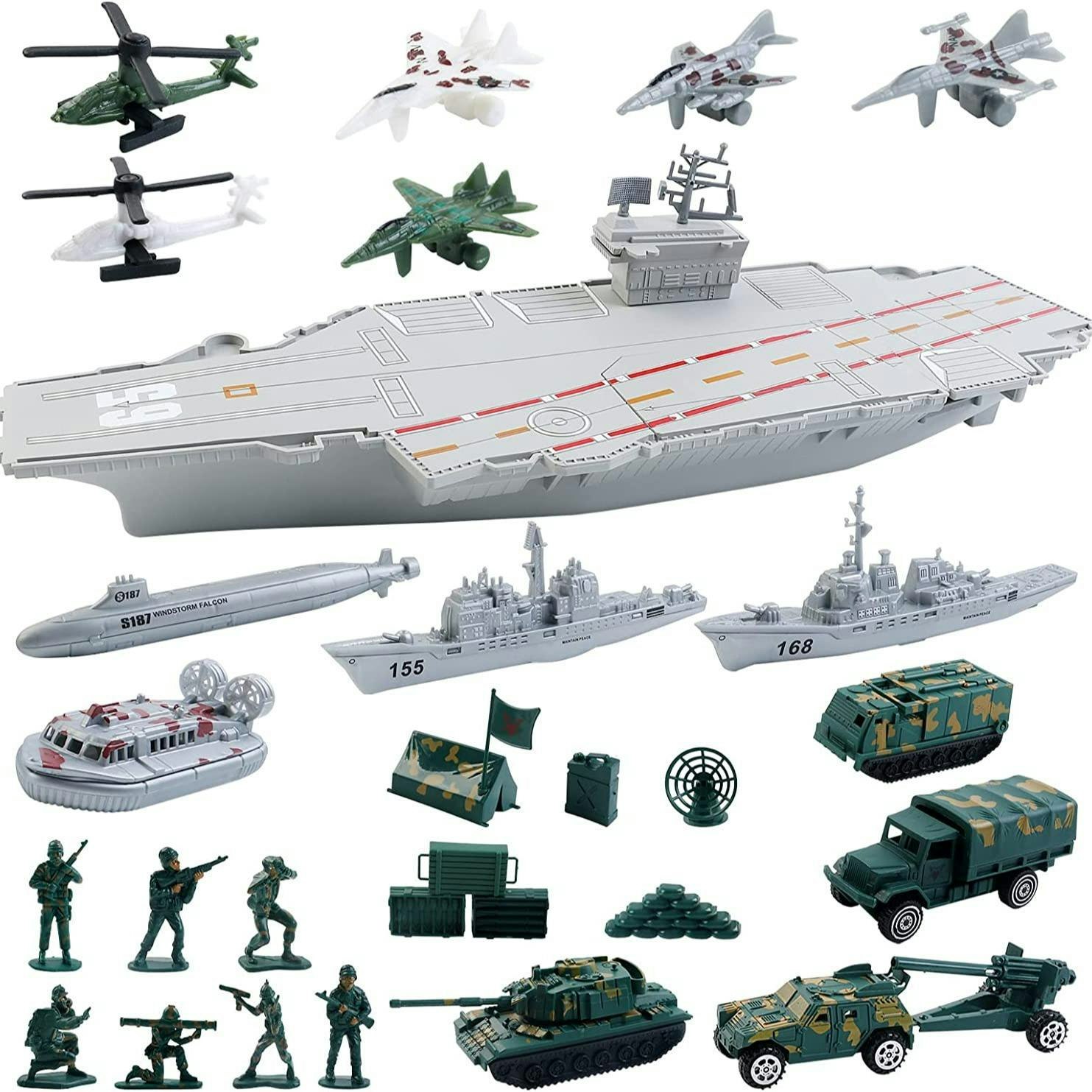 Deao Toys Aircraft Carrier Toy With Scale Model Warplanes Warships Military Vehicles Battleship