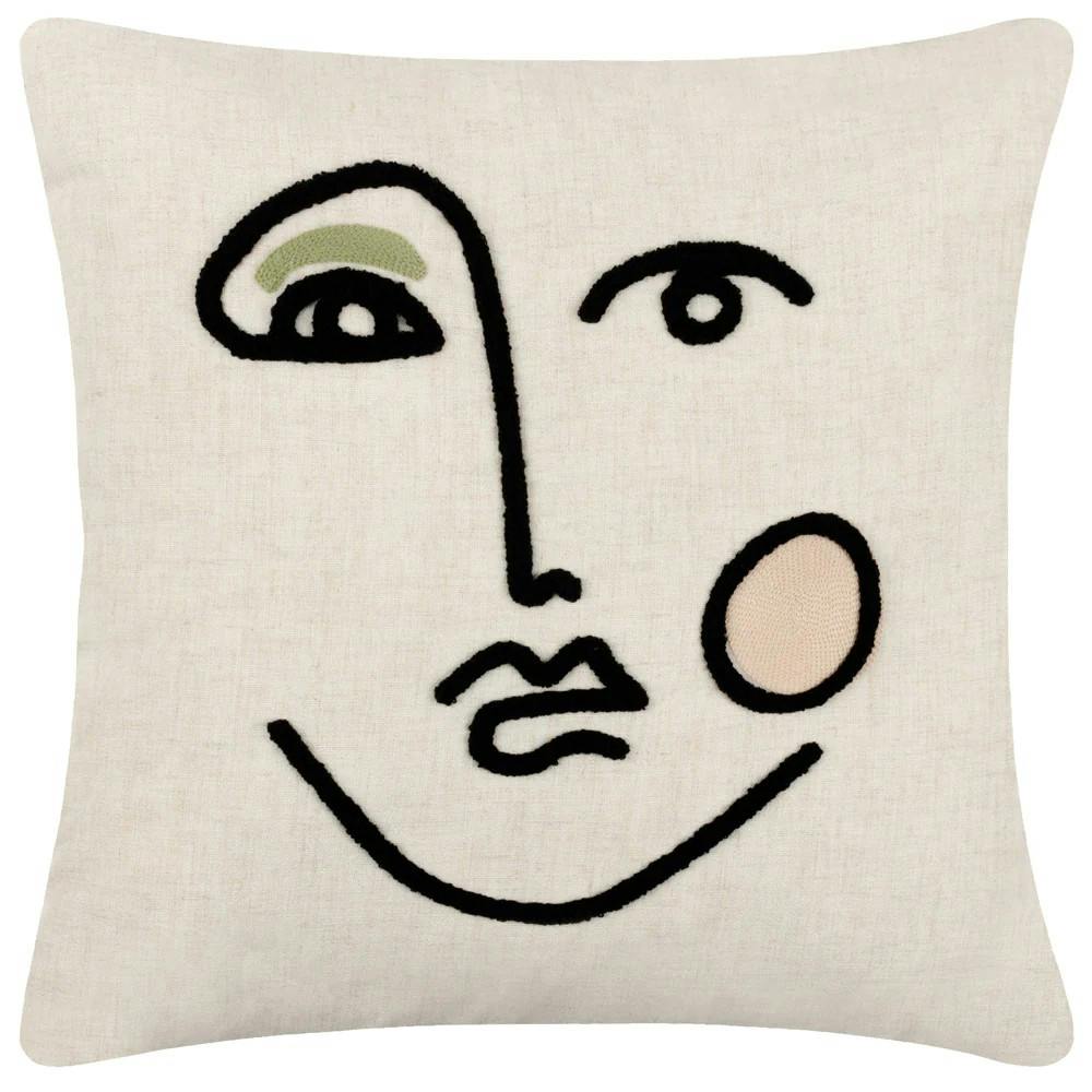 Rackhams Pink/Green Cleo Embroidered Woven Linear Cushion Cover - 45Cm X 45Cm - 80% Polyester/20% Linen