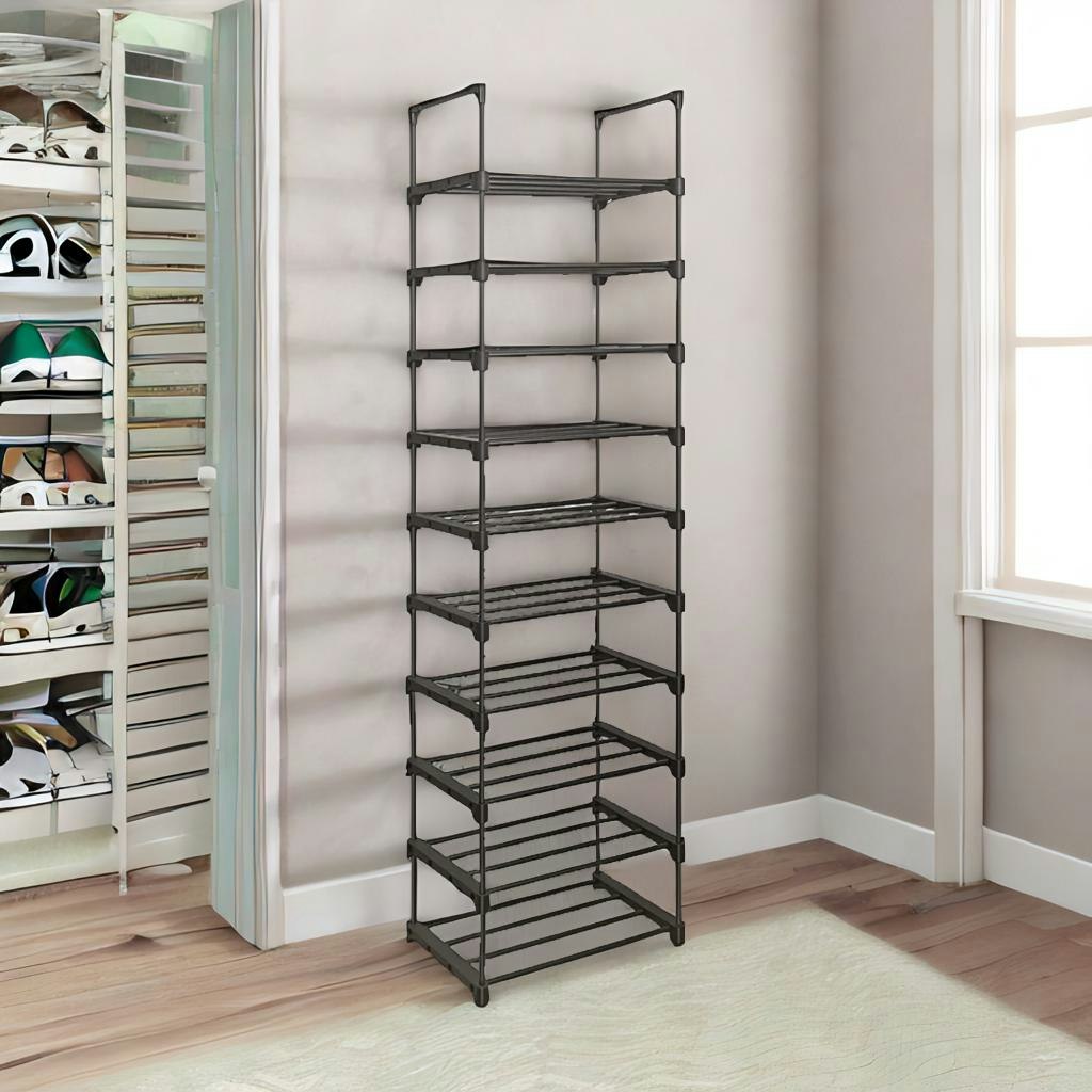 Rafaelo Mobilia Black 10 Tier Hallway Shoe Rack Storage