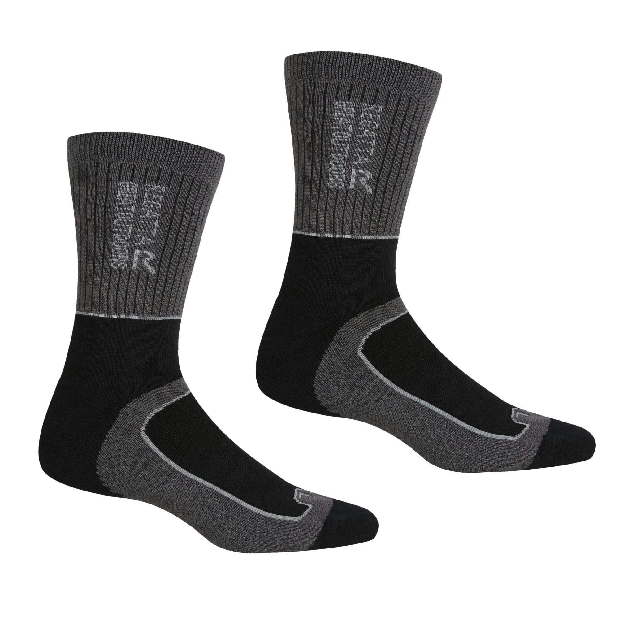 Regatta Men's Black/Dark Samaris 2 Season Socks (Pack Of 2) - Steel - Steel - 9 Uk-12 Uk - 74% Coolmax/23% Polyamide/3% Elastane