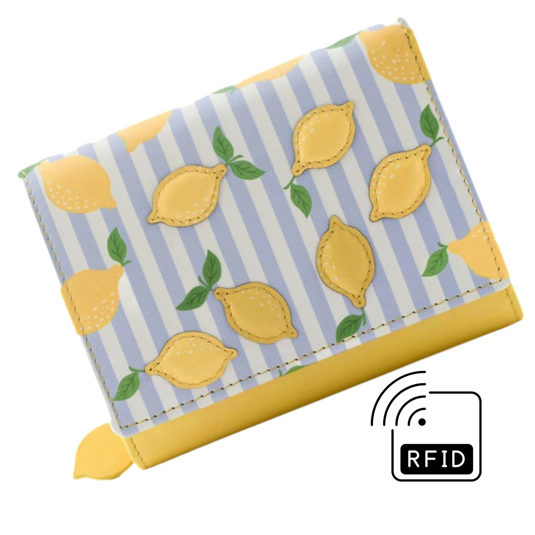 Mala Leather Blue/White Sorrento Lemon Leather Tri Fold Purse - One Size - Lemon - Leather