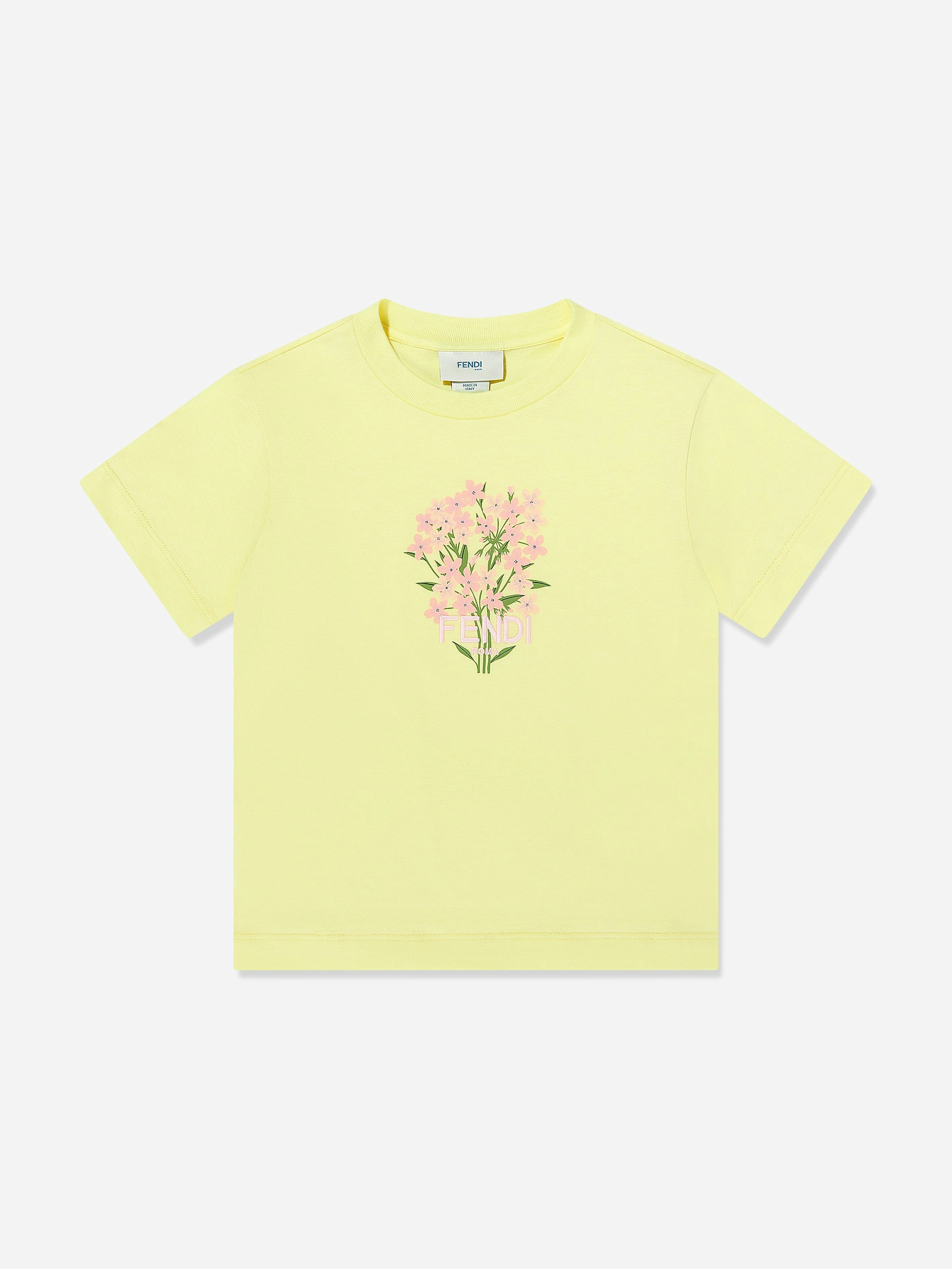 Fendi Kids Girls Yellow Fendi Flower Embroidered T-Shirt In - 6 Yrs