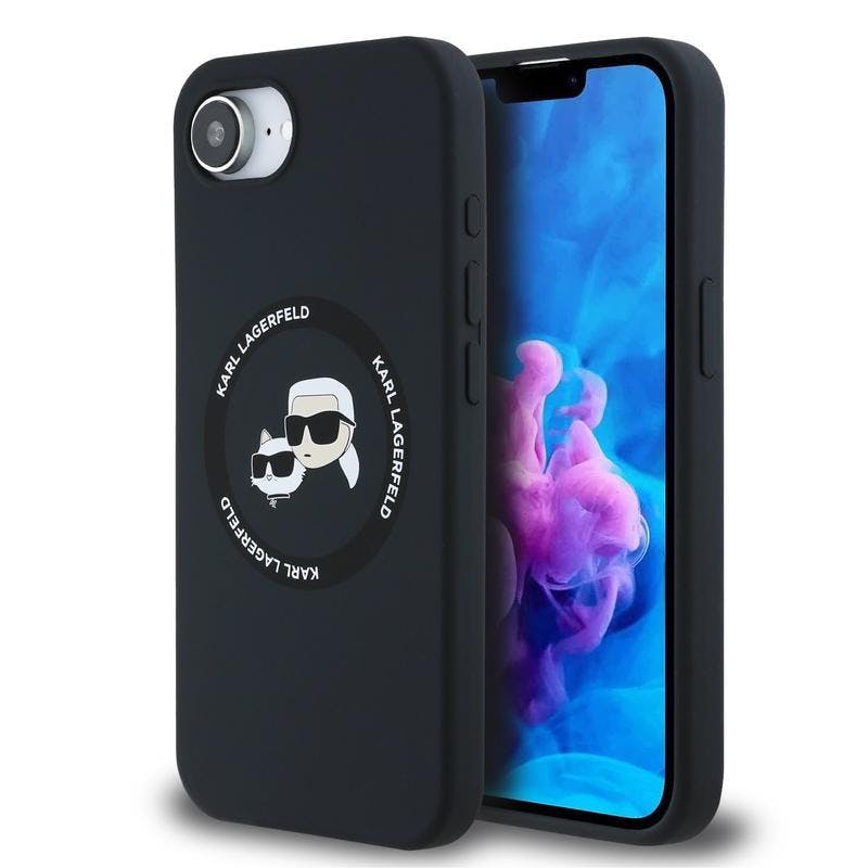 Karl Lagerfeld Black Liquid Silicone Karl And Choupette Head Case With Magsafe For Iphone 16E 6.1" - Klhmpse4skchtck