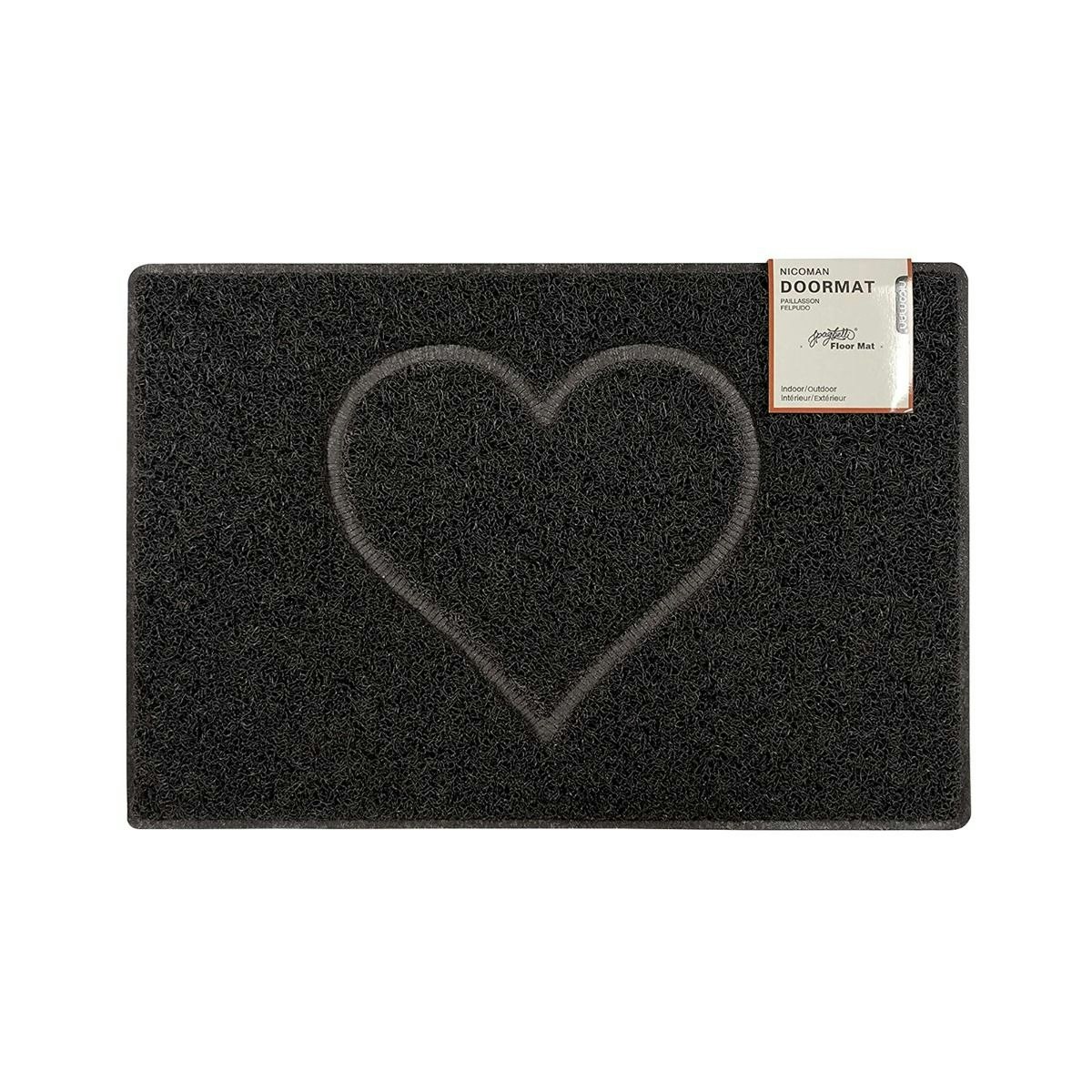 Rackhams Black Heart Medium Embossed Doormat In - Vinyl - 1