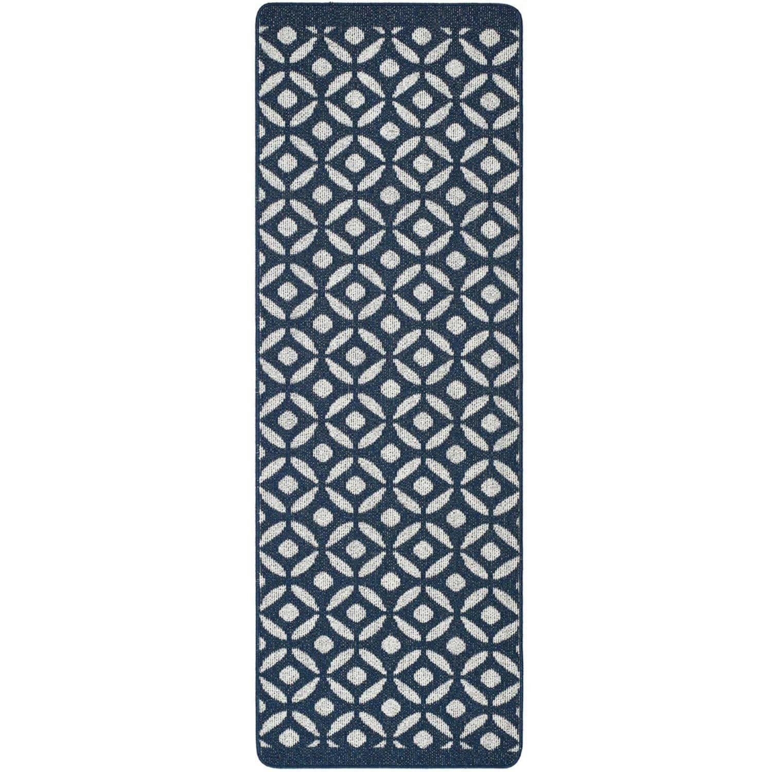 Rackhams Blue Washable Geometric Mat And Runner - 67X200 Cm
