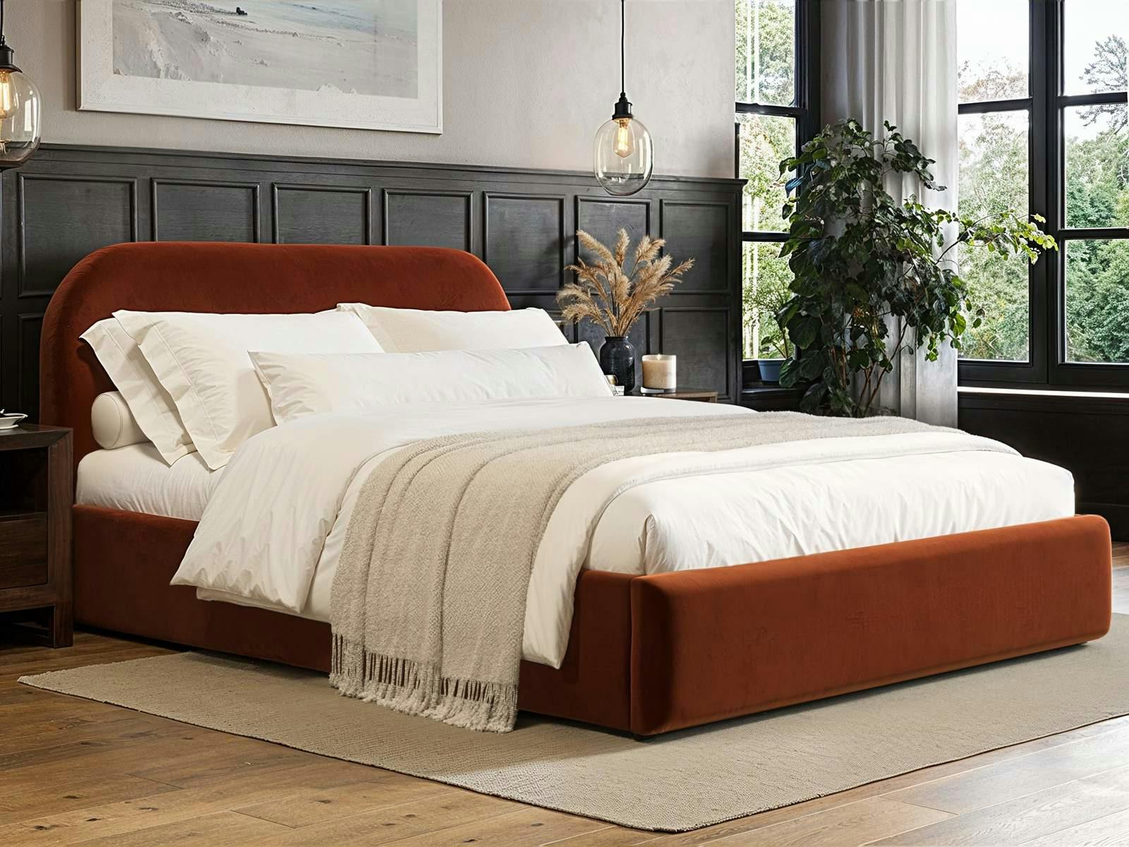 Flair Unisex Burnt Orange Alba Ottoman Bed Velvet | Size: King - Image 3