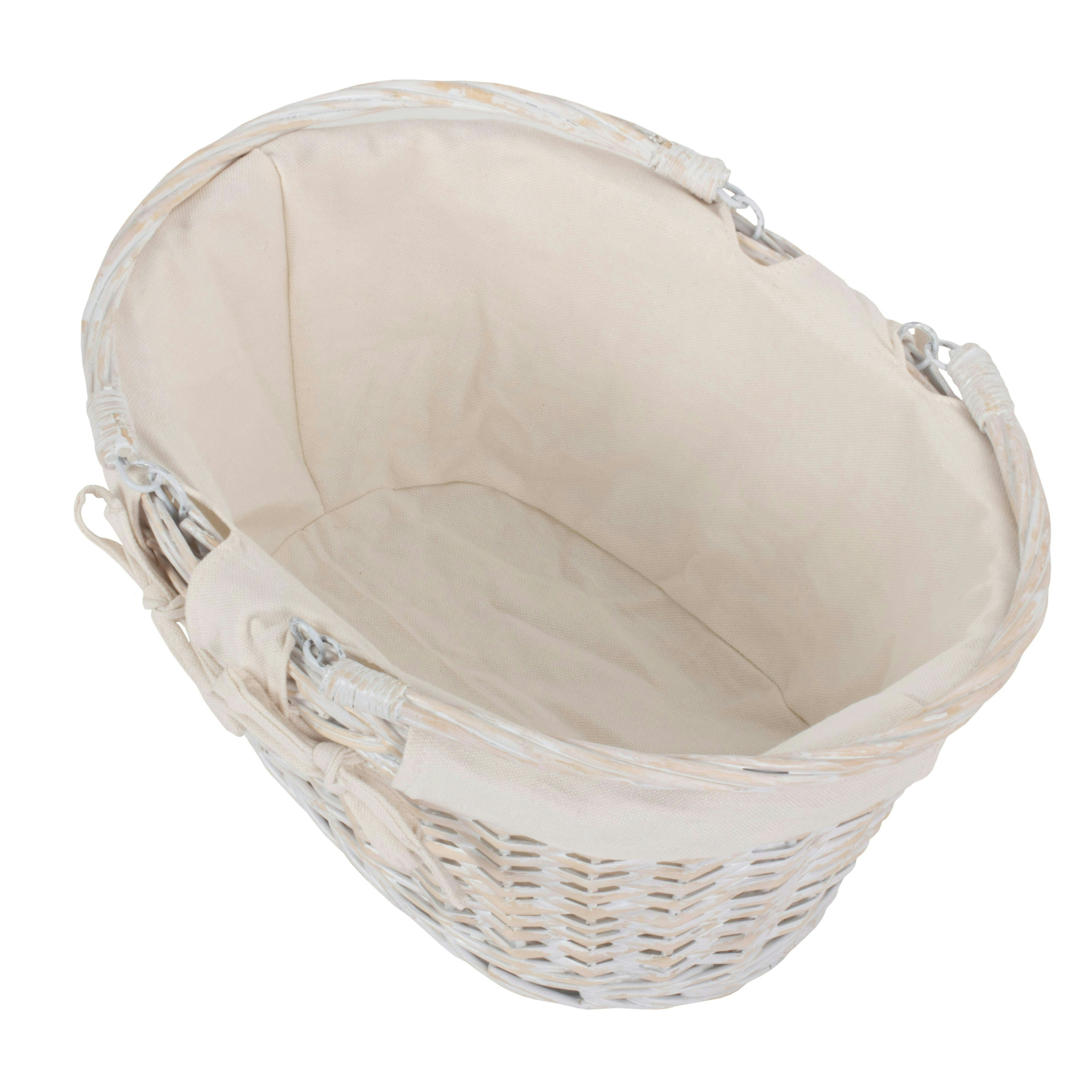 Rackhams Red Whitewash Swing Handle Wicker Shopping Basket With Garden Rose Lining - Large