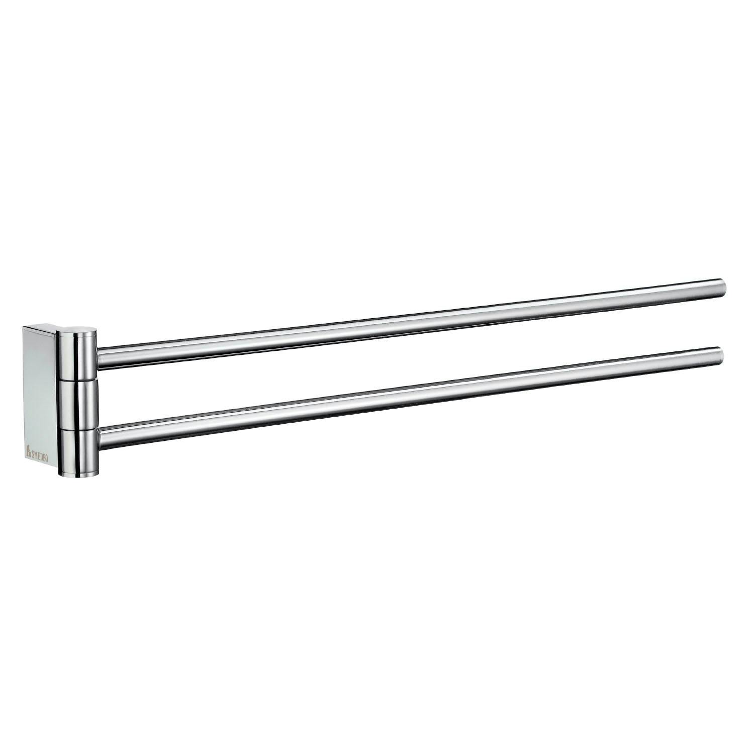 Rackhams Polished Chrome Swing Arm Double Towel Rail 40Cm/15.7" Wall Mounted With Concealed Screws Bathroom Towel Holder