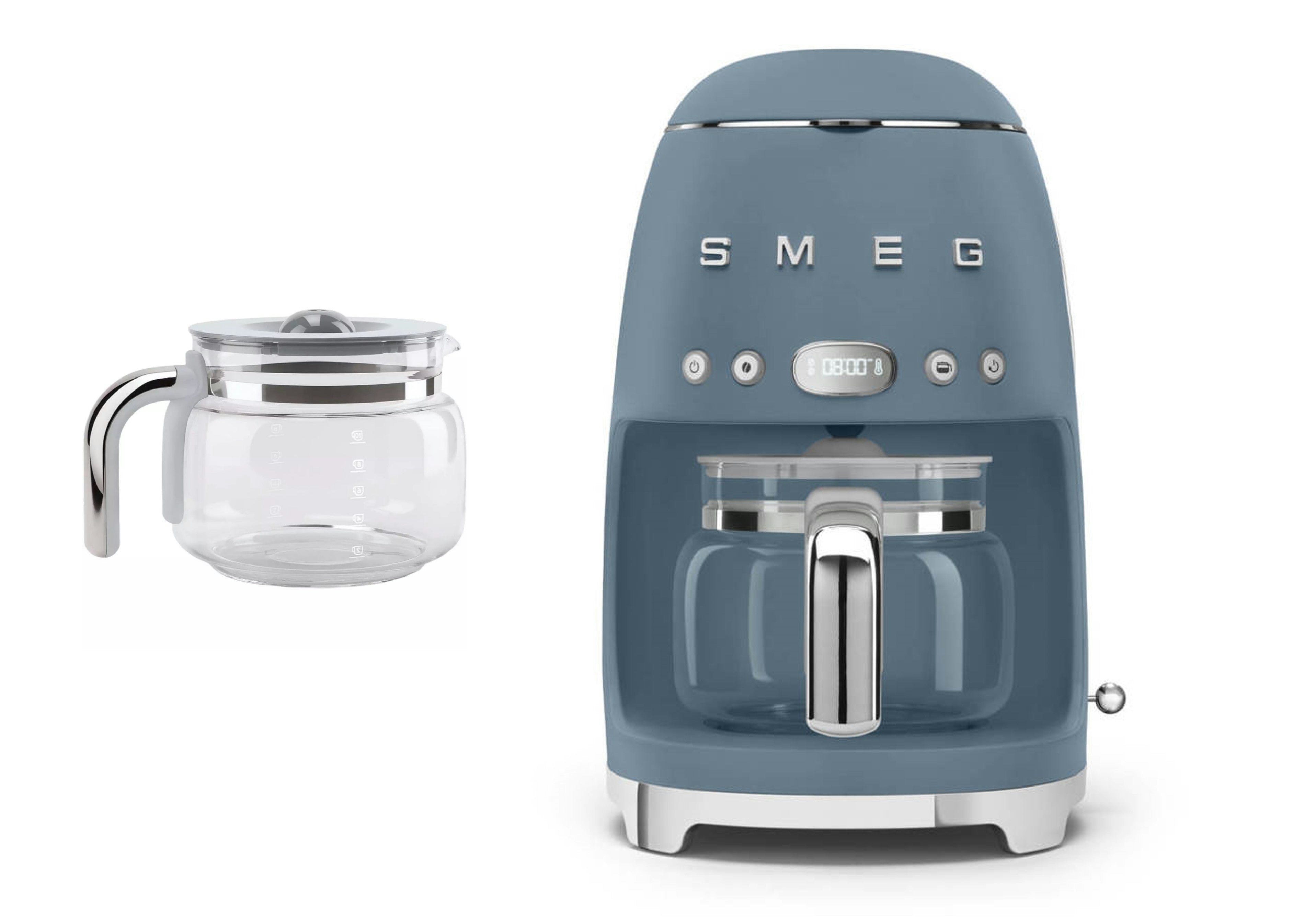 Smeg Blue Dcf02 Drip Filter Coffee Machine Matte Colour + Dcgc01 Glass Carafe Spare Jug Bundle - Storm