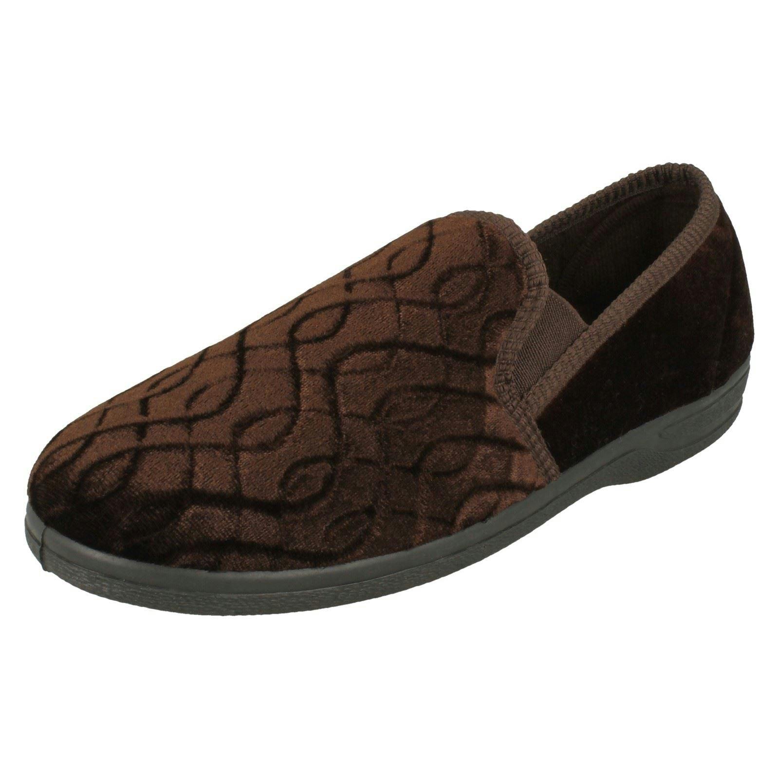 Spot On Men's Brown Slippers Pattern Detailed Full Slipper Leo - Uk 6