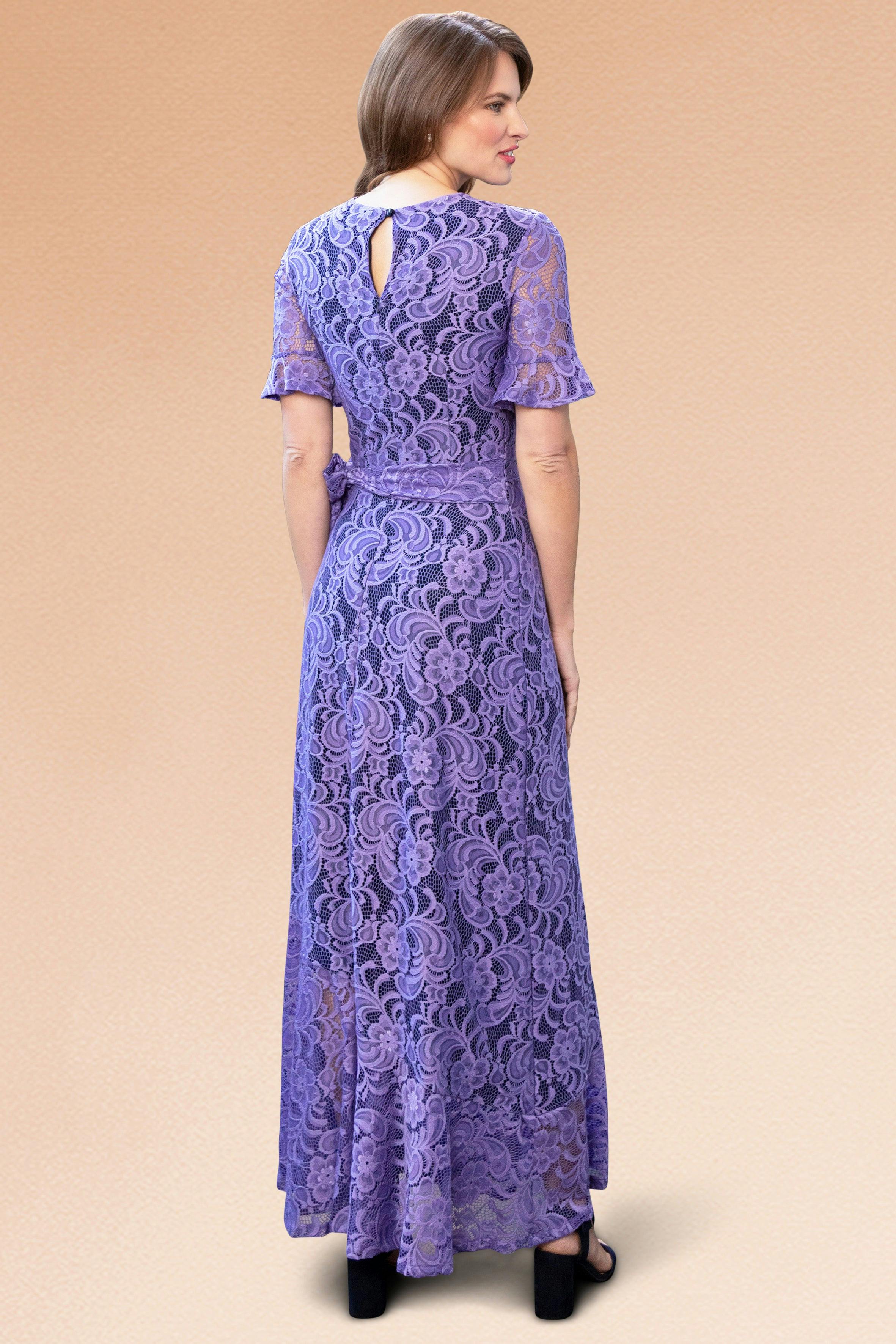 Hotsquash Lilac Asymmetric Lace Keyhole Dress - / Navy - 12
