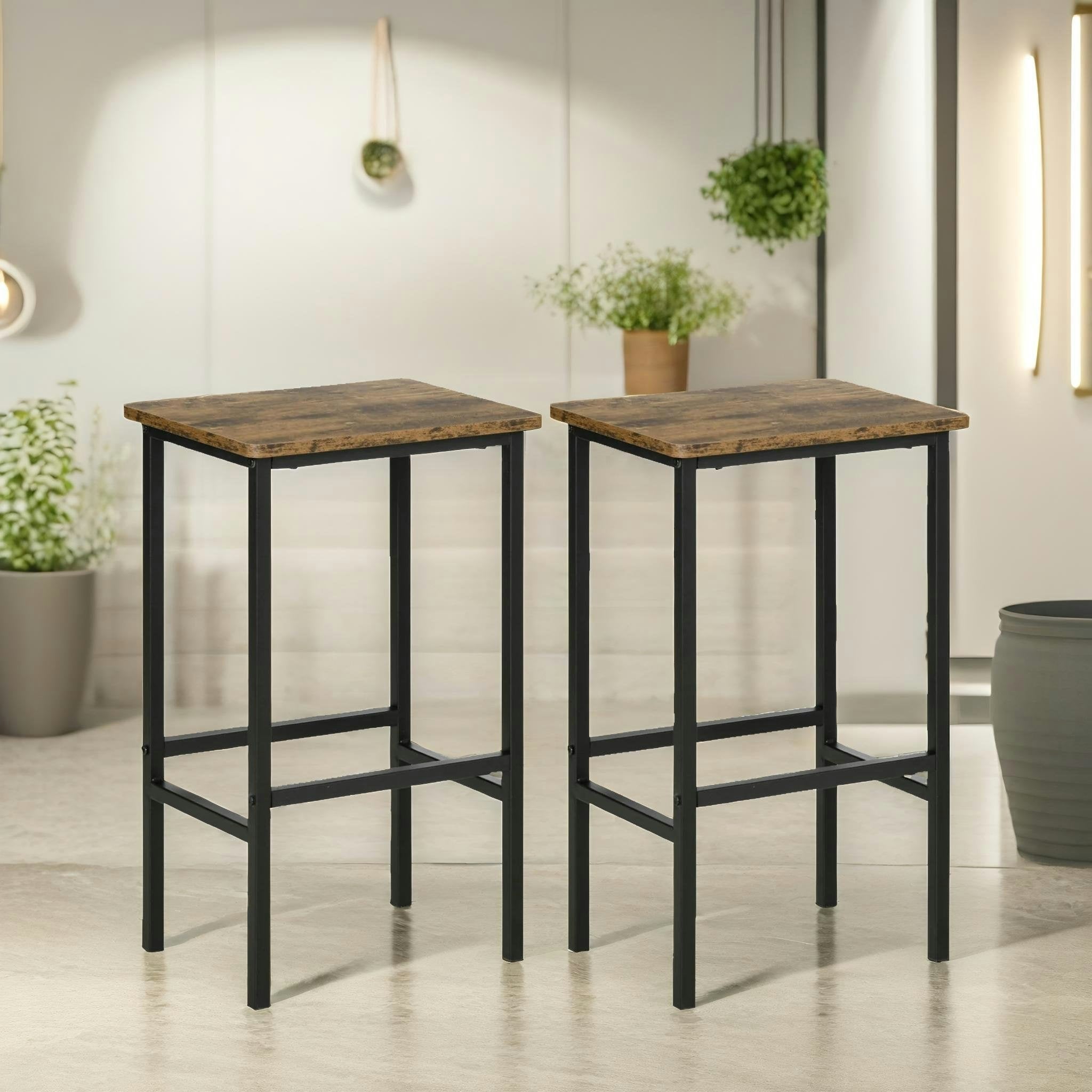 Rafaelo Mobilia Brown Industrial 2Pc Bar Stools Counter Height Rustic