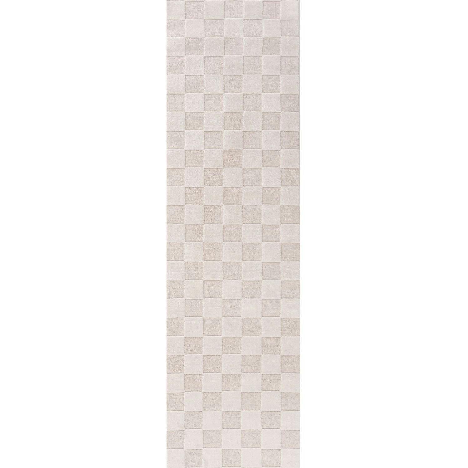 The Rugs Unisex Ivory Loft Checkered Living Room Area Rug & Runners Soft Pile In | : 80 Cm X 300 Cm - Image 2