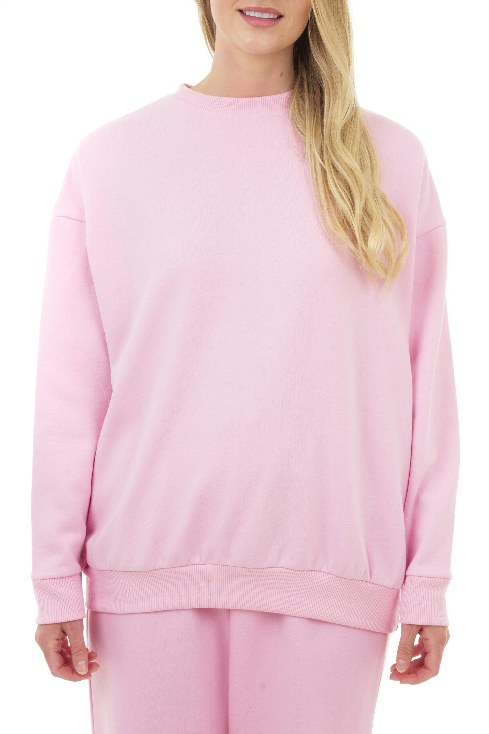 Smart Living Women's Pink Oversized Sweatshirt Cozy Pullover Jumper Crewneck Top - M
