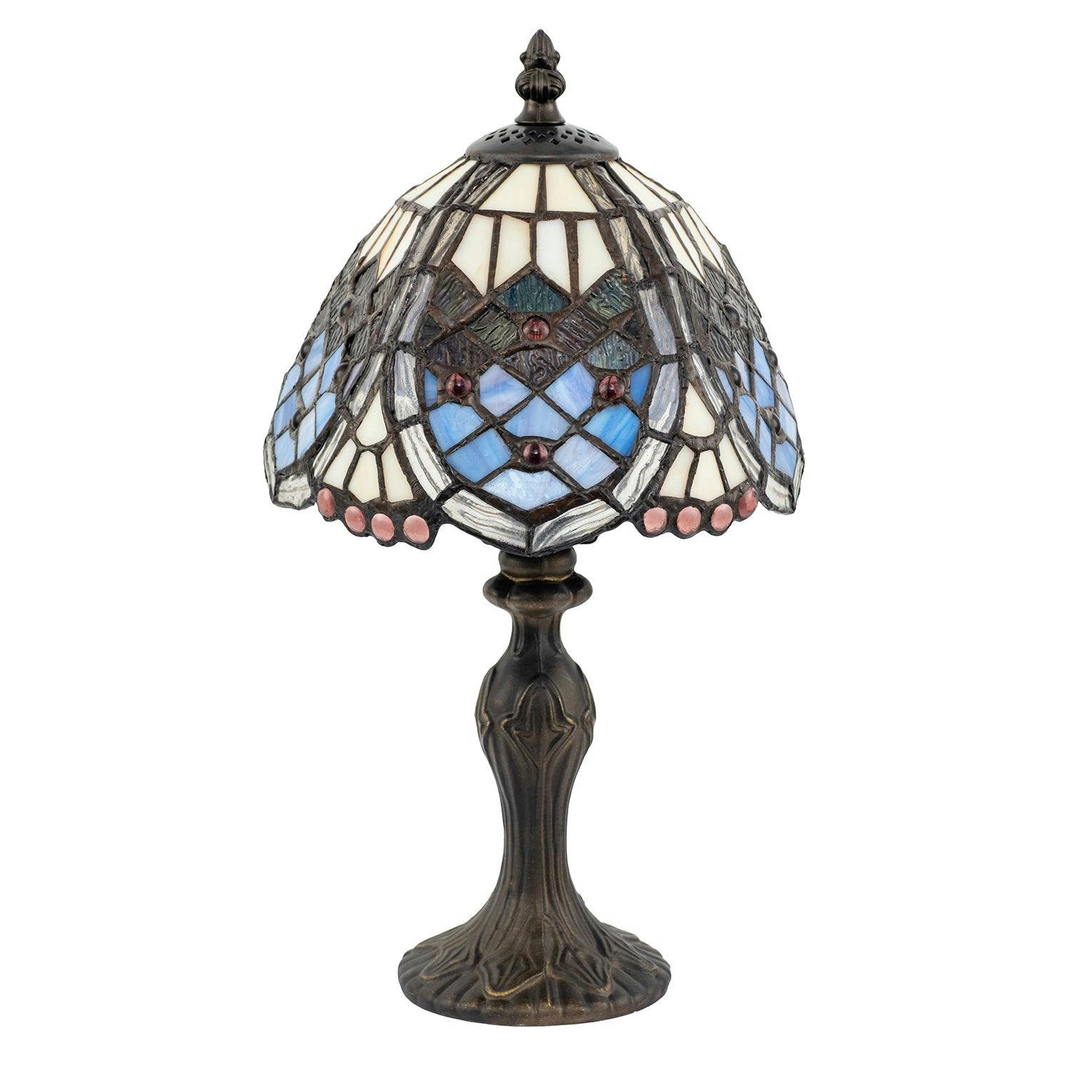 Happy Homewares Lavender/Lilac Classic Hand Crafted Round Beaded Tiffany Table Lamp In