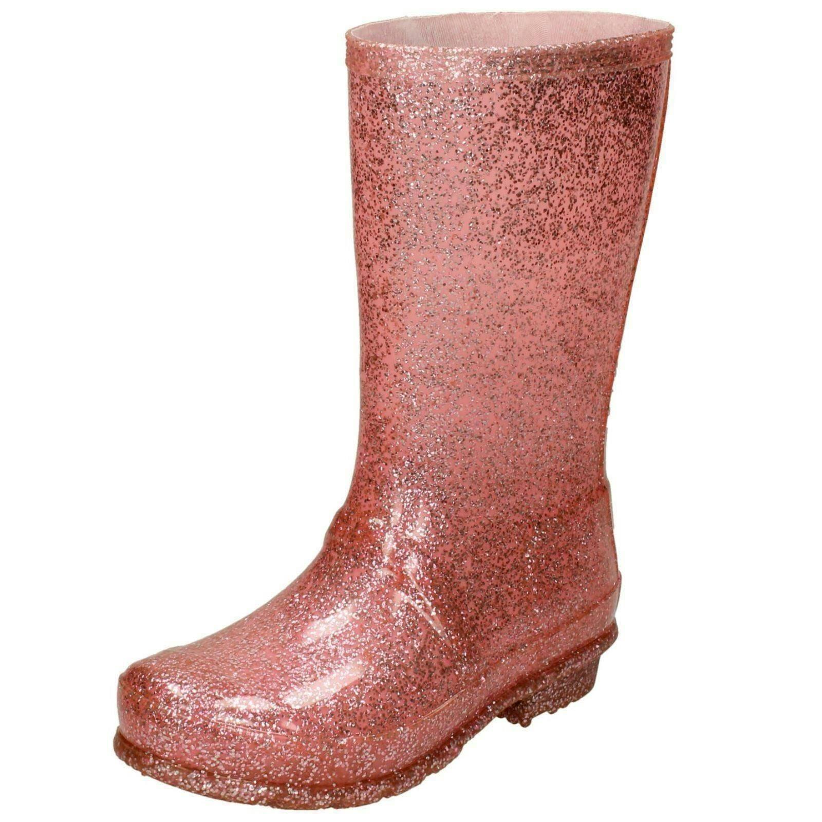 Spot On Girls Glitter Wellingtons X1253#C - Rose - Uk 11 Child