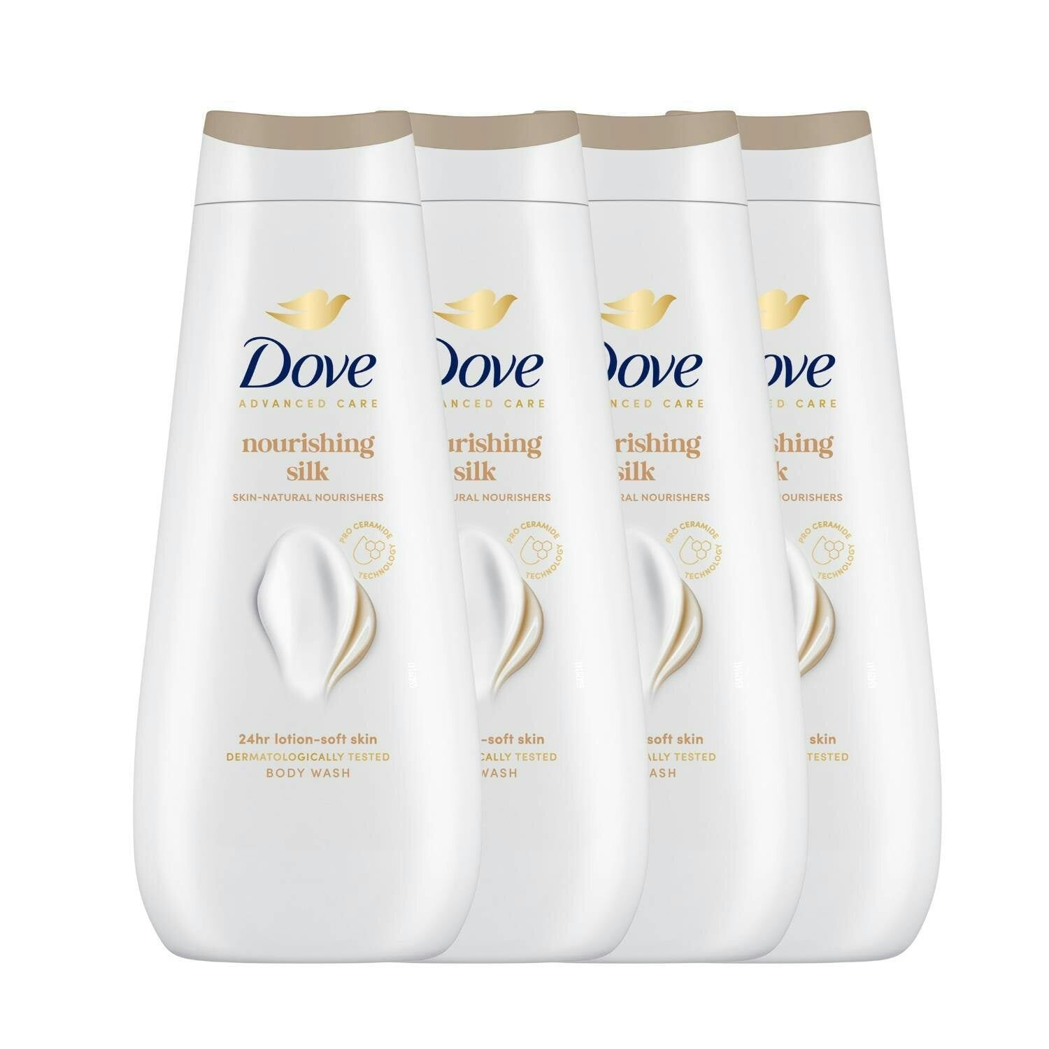 Dove Advanced Care Nourishing Silk Body Wash 24H Renewing Micromoisture,4X400ml