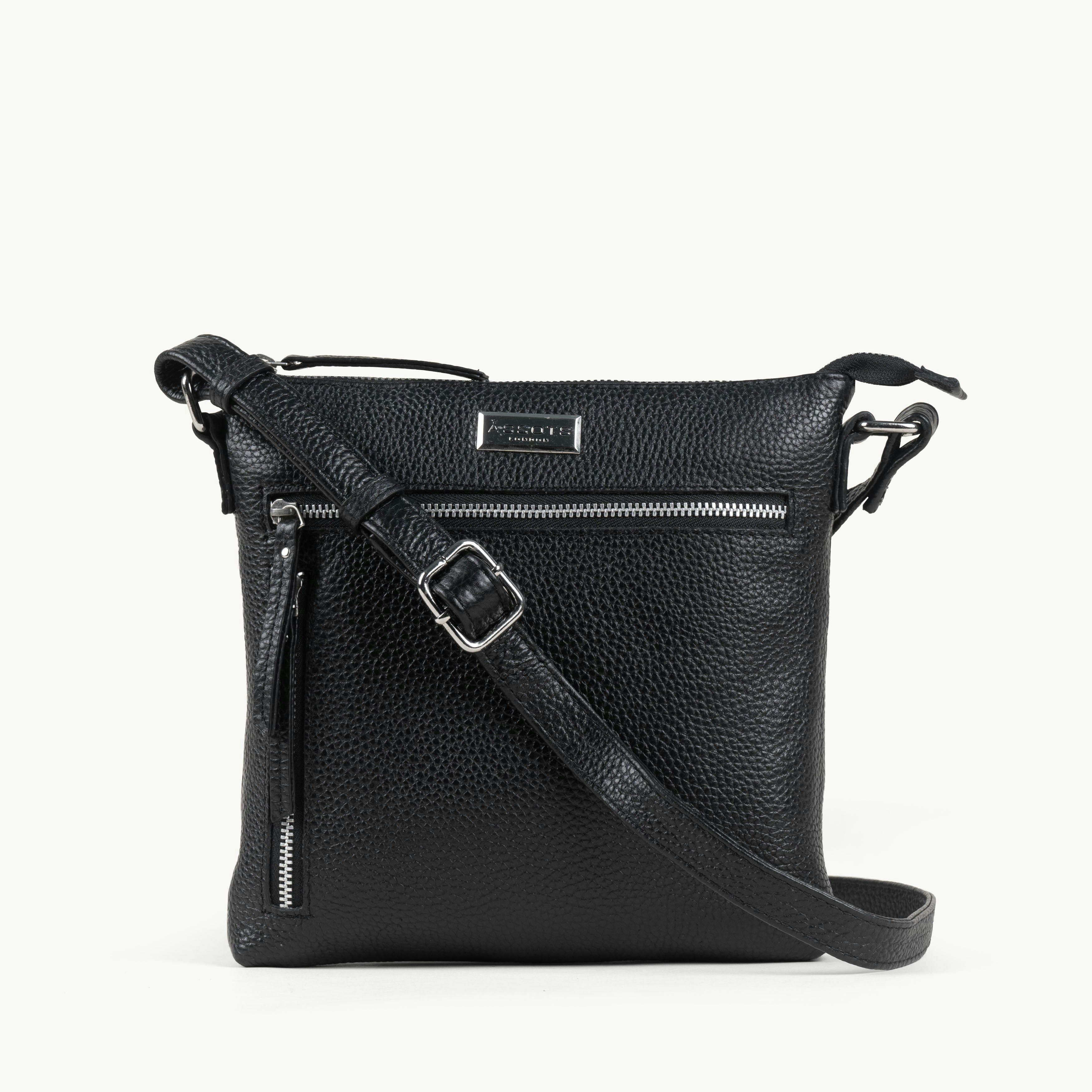 Assots London Black/Grain 'Rue' Pebble Real Leather Crossbody Bag