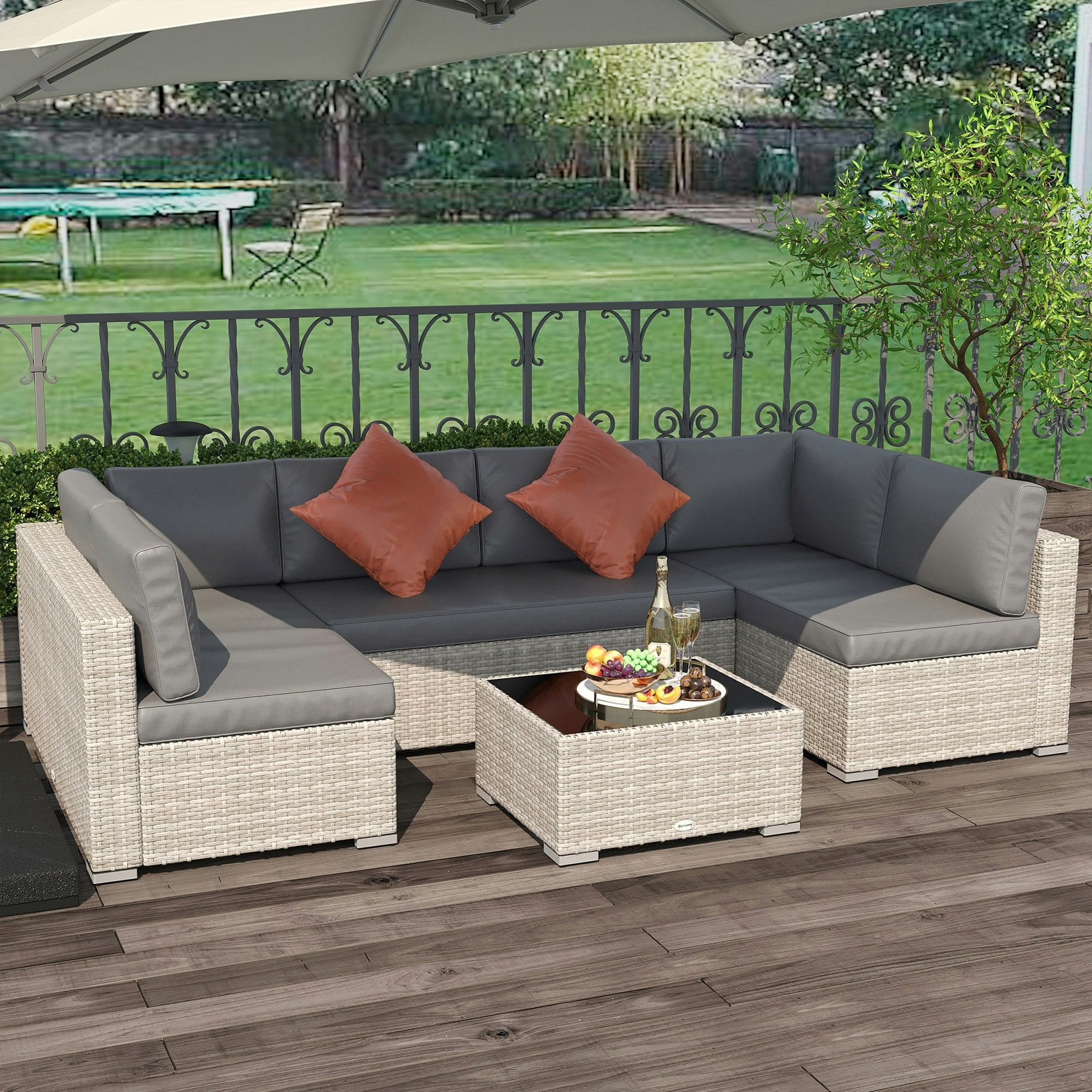 Rackhams 4 Pcs Patio Pe Rattan Wicker Sofa Conservatory Outdoor Furniture Set - Rattan Sofa Set - 4 - Steel, Pe Rattan, Polyester