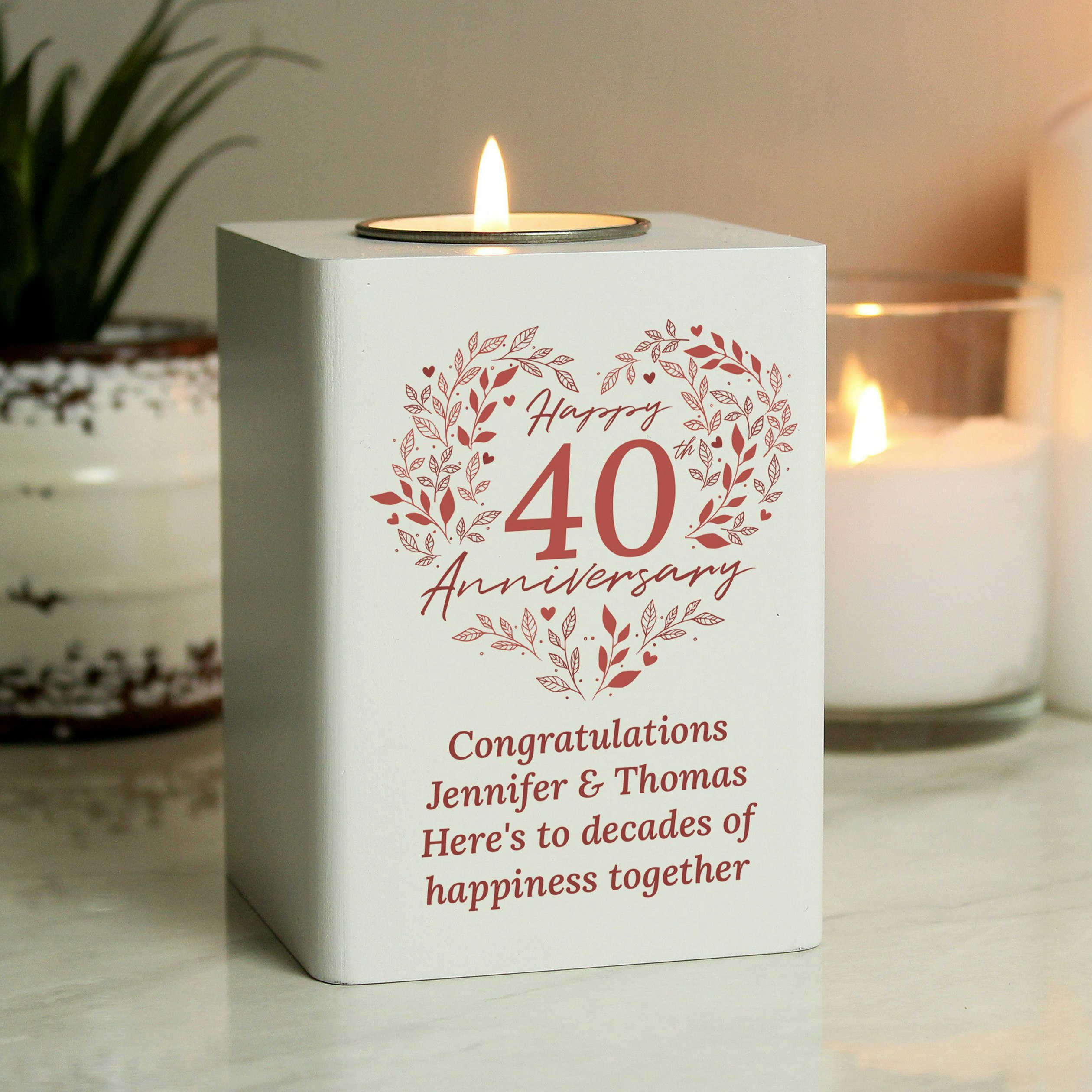 Rackhams Light Personalised 40Th Ruby Wedding Anniversary Tea Holder