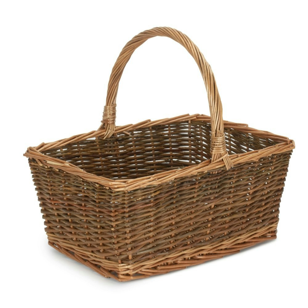 Red Hamper Rectangular Unpeeled Willow Shopping Basket - Large