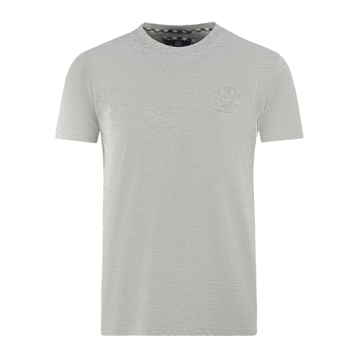 Aquascutum Men's Grey London Aldis Tonal Logo T-Shirt - M - 100% Cotton