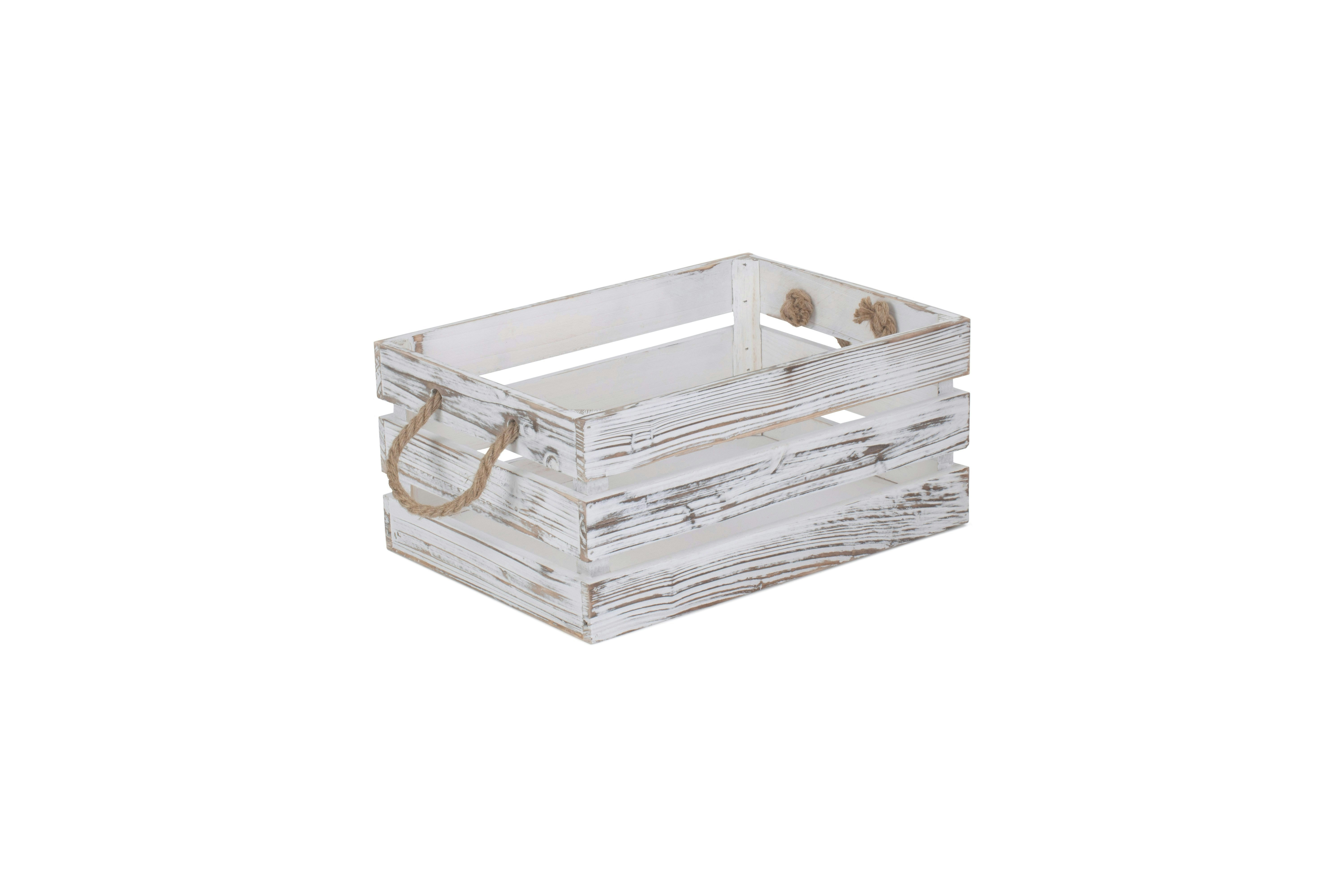 Rackhams White Distressed Rope Handled Wooden Storage Crate - Medium