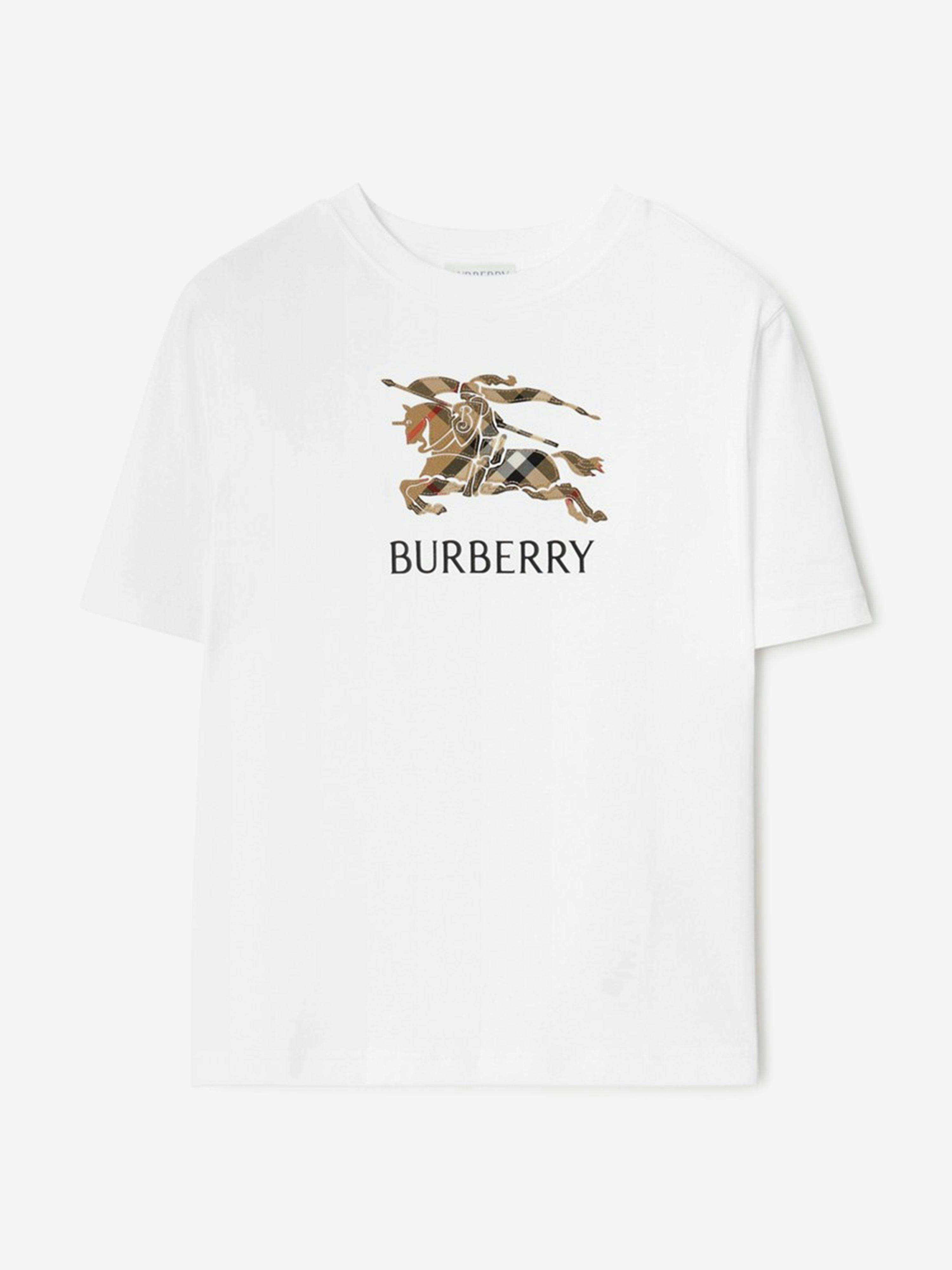 Burberry Kids Boys White Burberry Cedar Check Ekd T-Shirt In - 8 Yrs