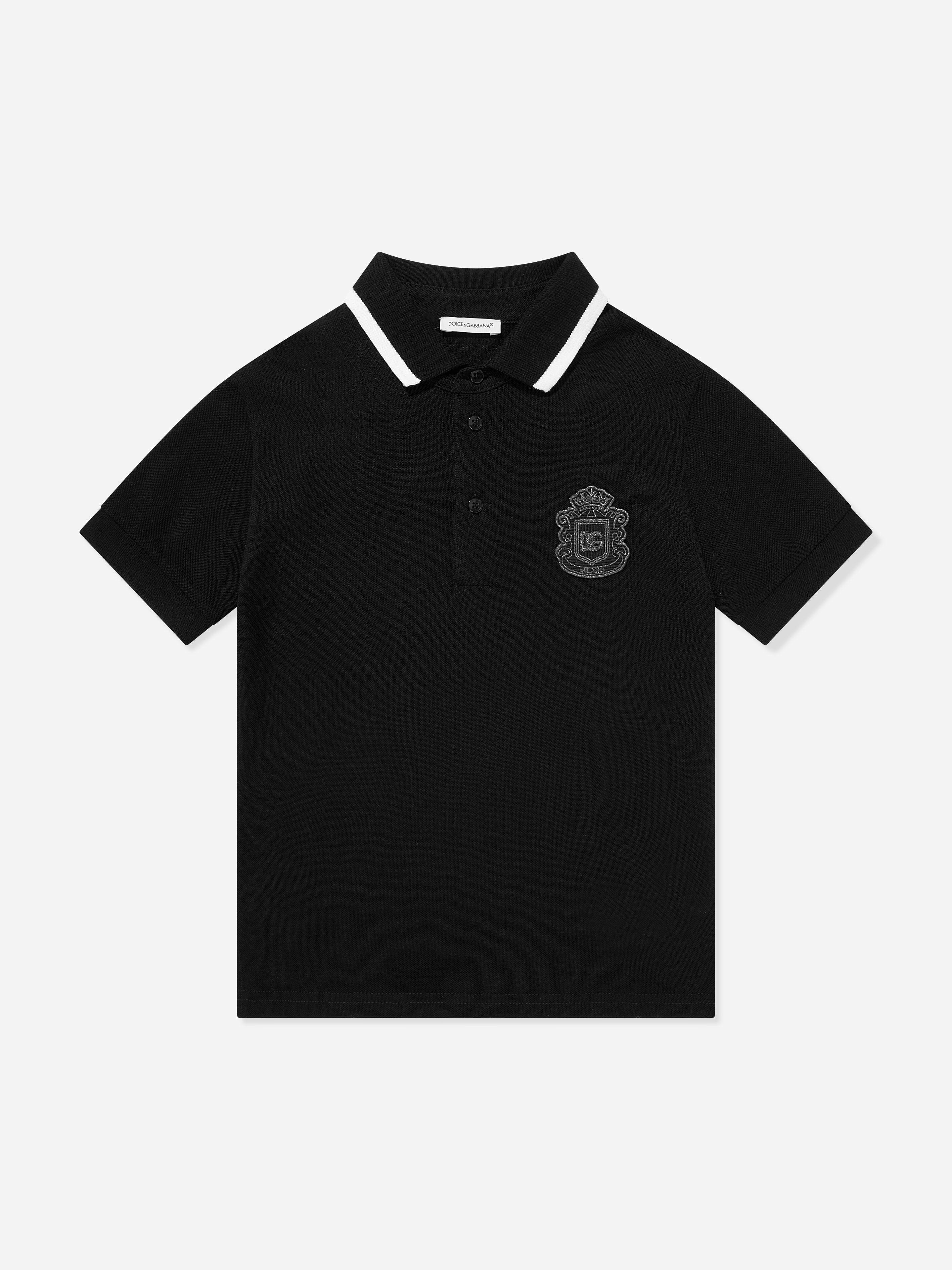Dolce & Gabbana Kids Boys Black Dolce & Gabbana Logo Polo Shirt In - 10 Yrs
