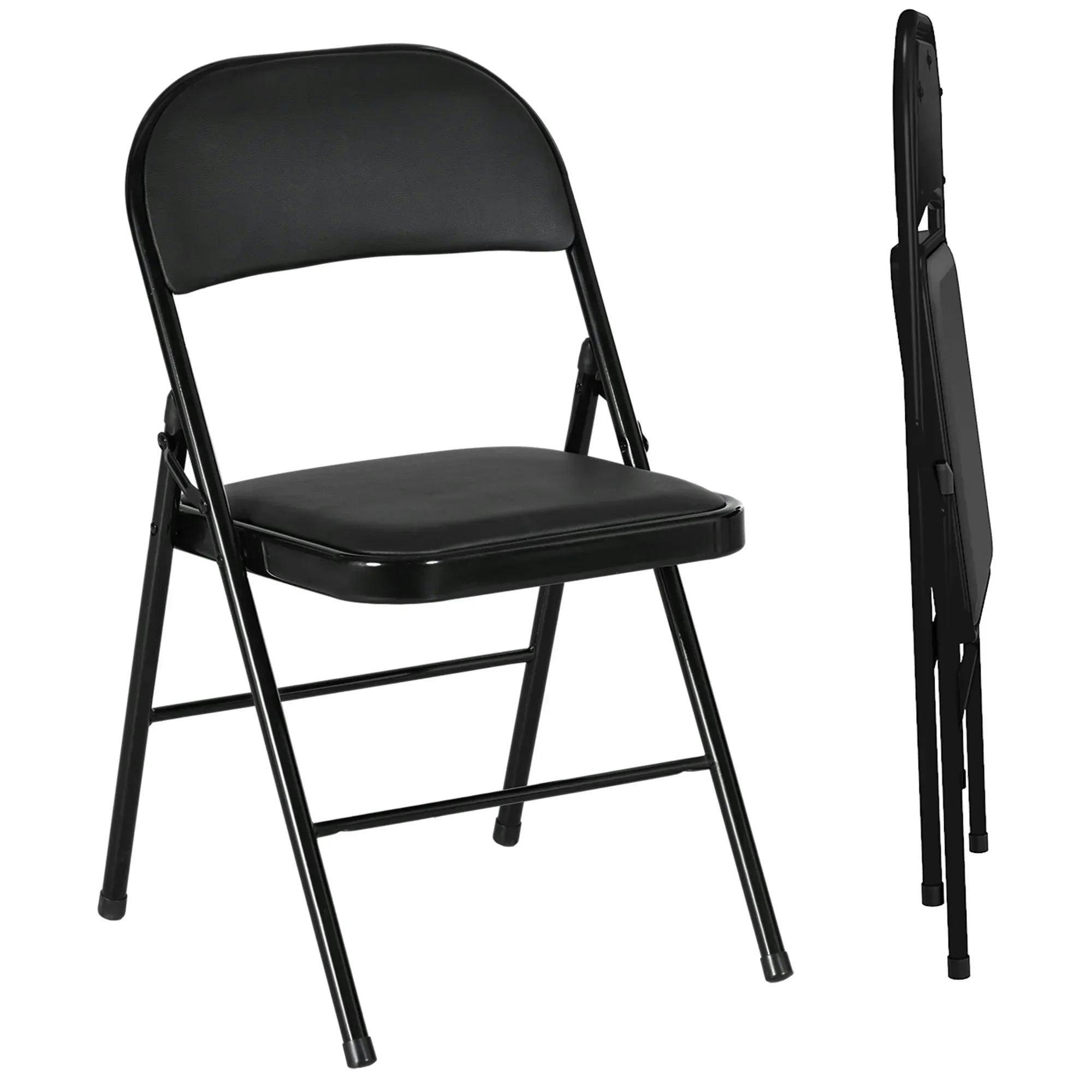 HOMCOM Set of 2 Padded Folding Chairs - Black Metal Frame Cushioned Seat - Image 6