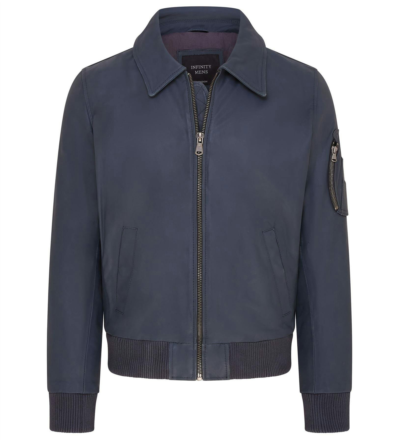 Infinity Leather Men's A2 Cowhide Leather Bomber Jacket-Eura - Navy - Uk 2XL | Eu 54 | Us 44
